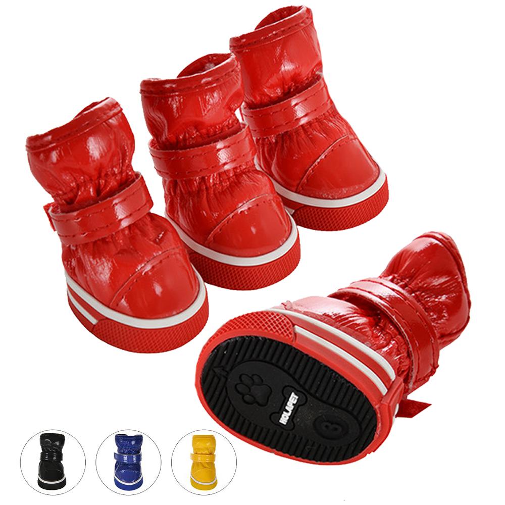 4 шт./компл. обувь для собак, модные зимние теплые зимние сапоги для собак, обувь из искусственной кожи для маленьких собак, чихуахуа, водонепроницаемая нескользящая обувь для щенков, обувь для домашних животных