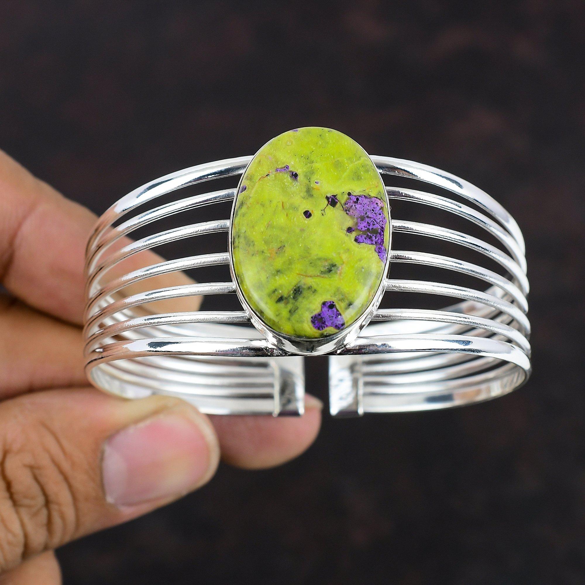 Stichtite Cuff Bracelet Gemstone Jewelry Adjustable Bangle 925 Sterling Silver Cuff Bracelet Handmade Bangle Stichtite Jewelry Gifts For Him