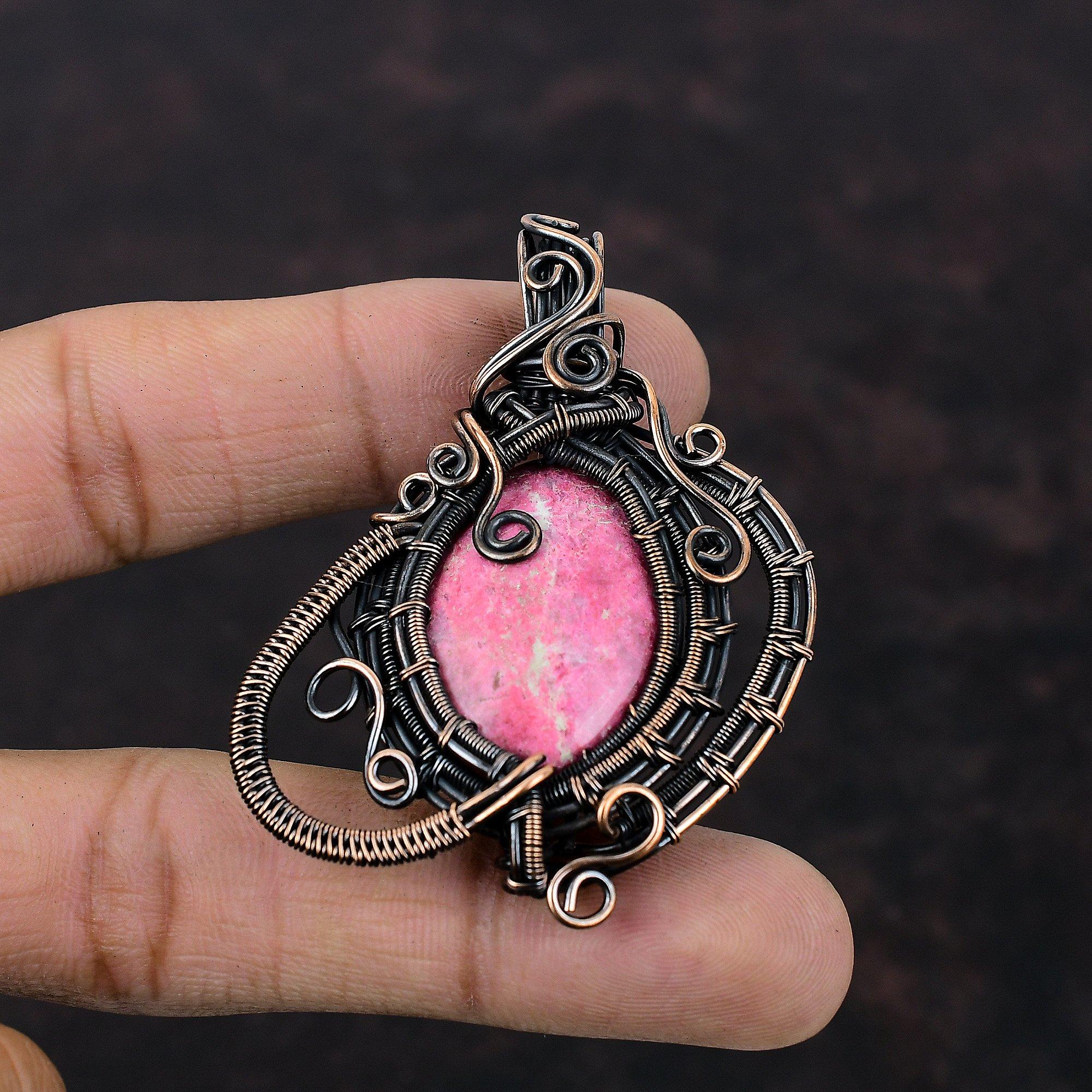 Thulite Pendant Copper Wire Wrapped Pendant Amazing Copper Jewelry Thulite Gemstone Jewelry Handmade Pendant Wire Wrap Jewelry Gift For Her