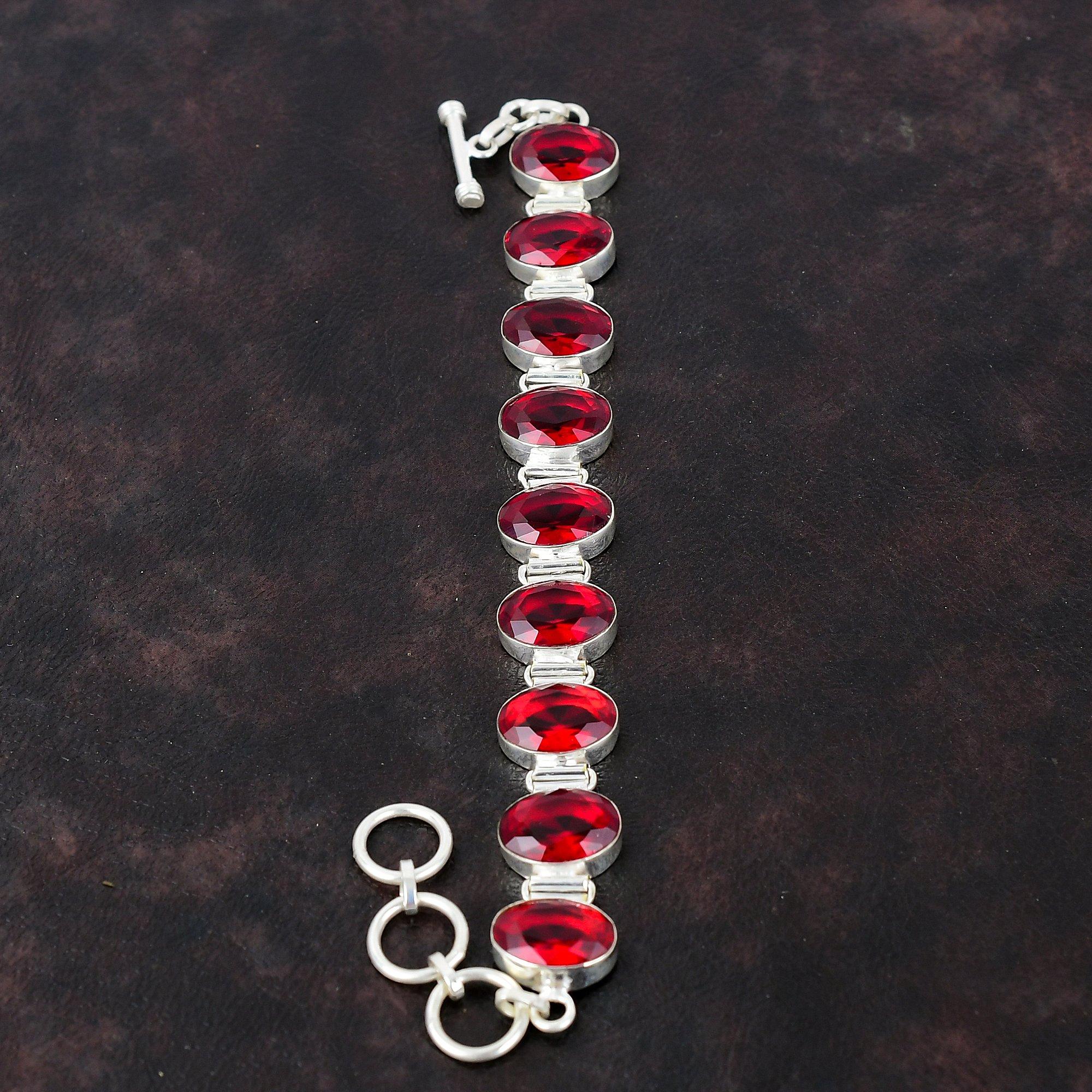 Граненый мозамбикский гранатовый браслет Ювелирные изделия из драгоценных камней Браслет из стерлингового серебра 925 пробы Регулируемый браслет-цепочка Ювелирные изделия ручной работы Подарок на годовщину