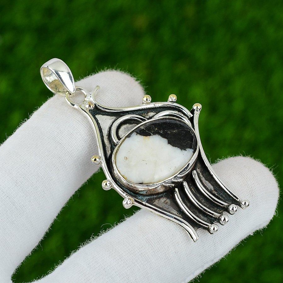 Natural Zebra Jasper Gemstone Pendant 925 Sterling Silver Indian Jewelry