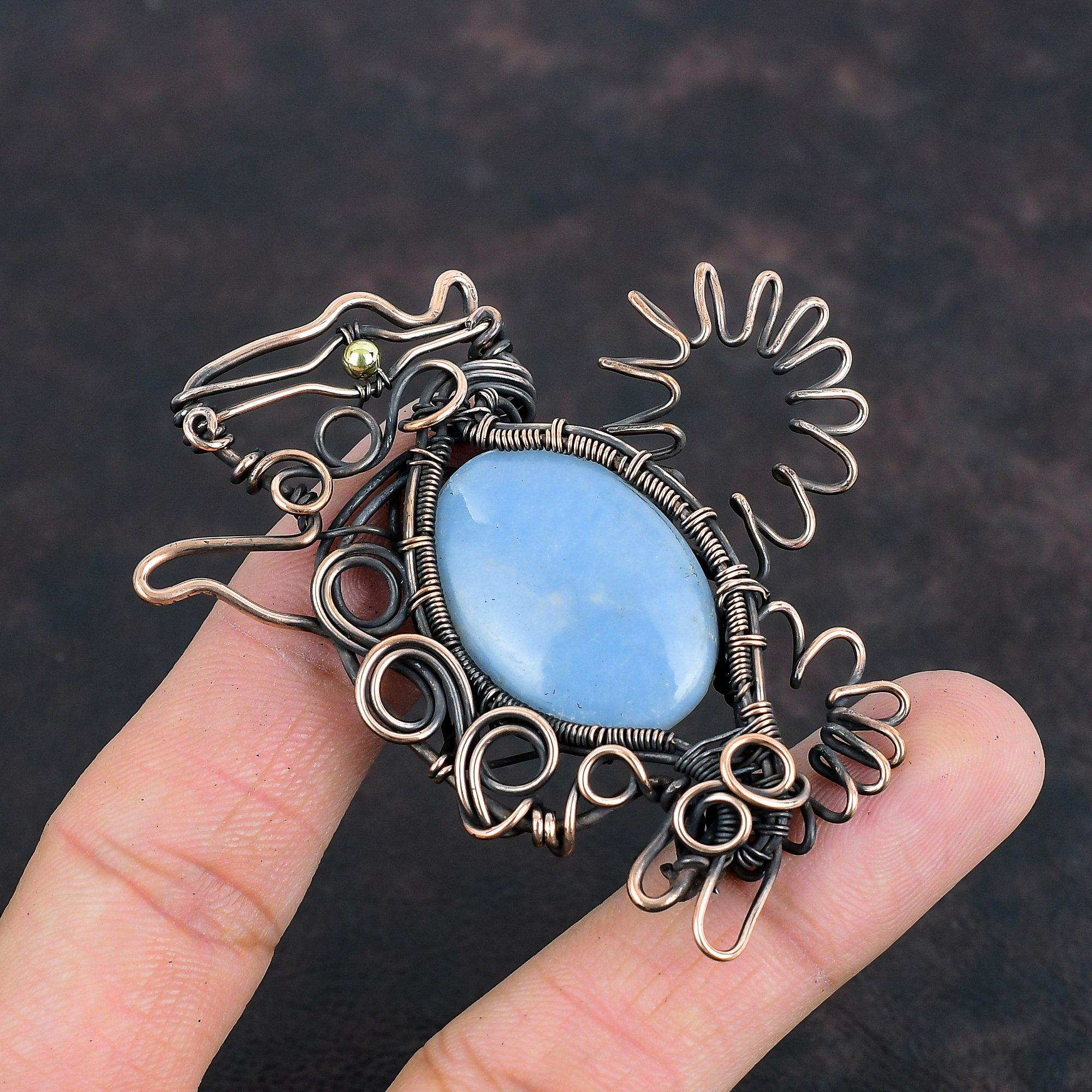 Angelite Pendant Copper Wire Wrapped Pendant Angelite Jewelry Rabbit Pendant Gemstone Handmade Pendant Copper Wire Jewelry Gifts For Mother