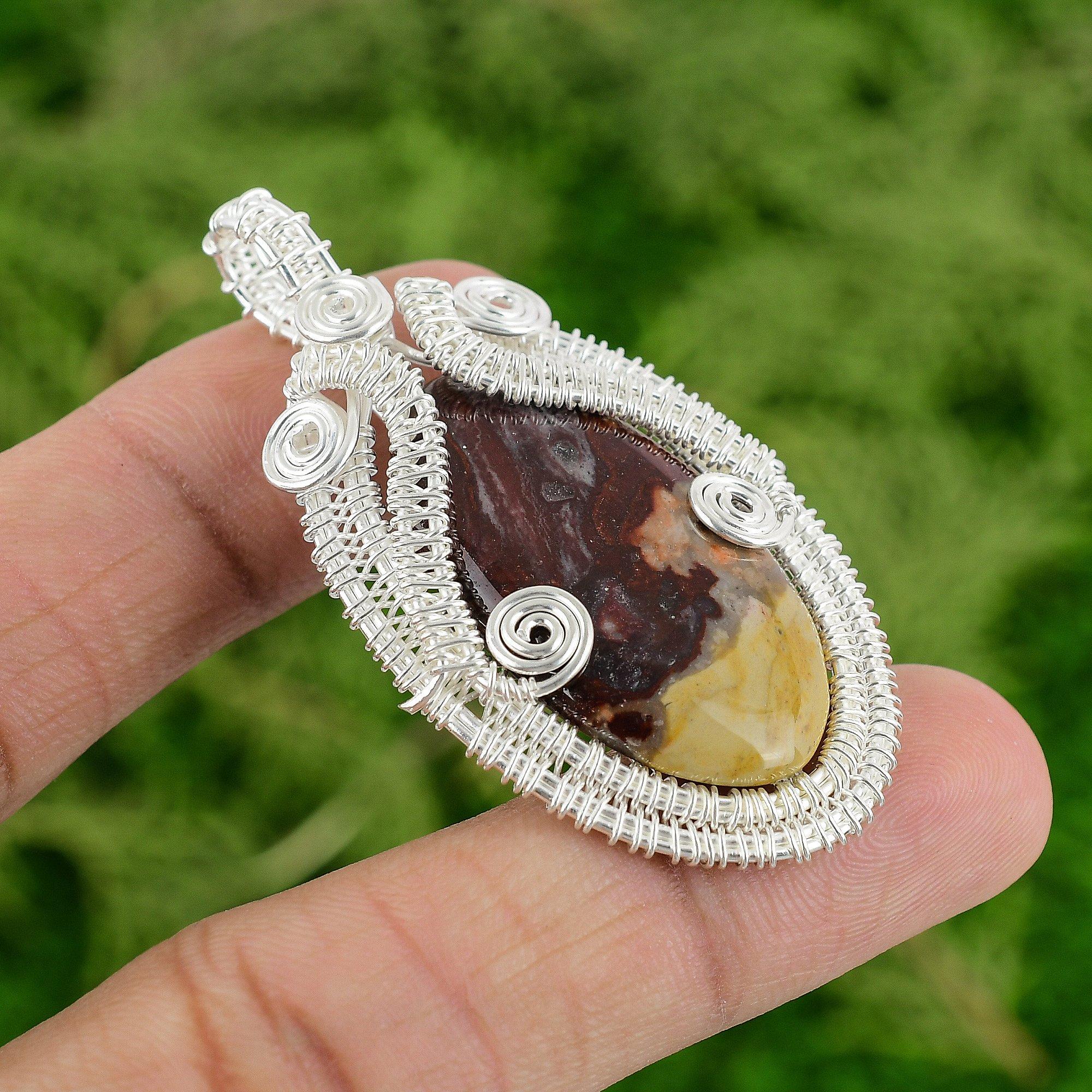 Серебро 925 пробы Овальный Натуральный Мукаит Модный Кулон-подвеска с уникальной проволочной обмоткой для мамы