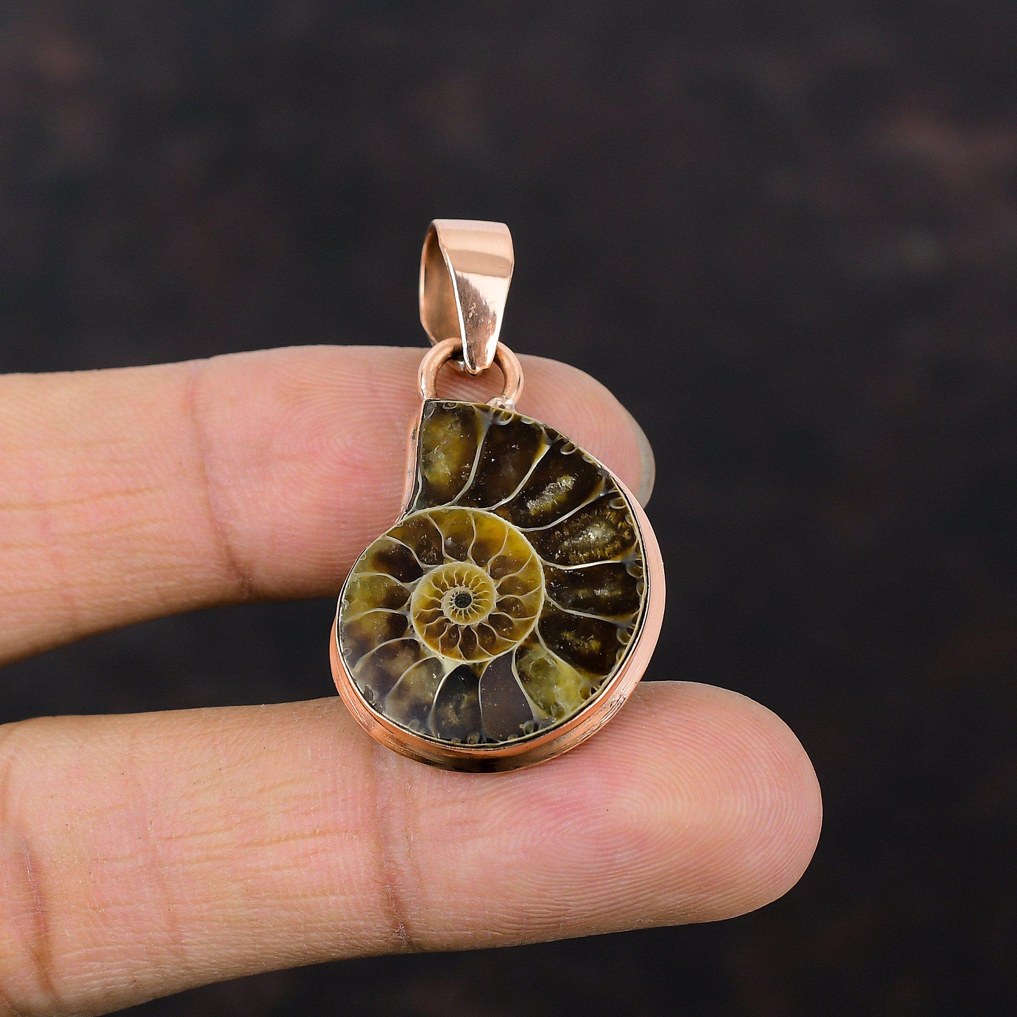 Кулон из аммонита, медный кулон, драгоценный камень, медные украшения, кулон ручной работы, кулон из аммонита, подарок для женщин, кулон с целебным камнем