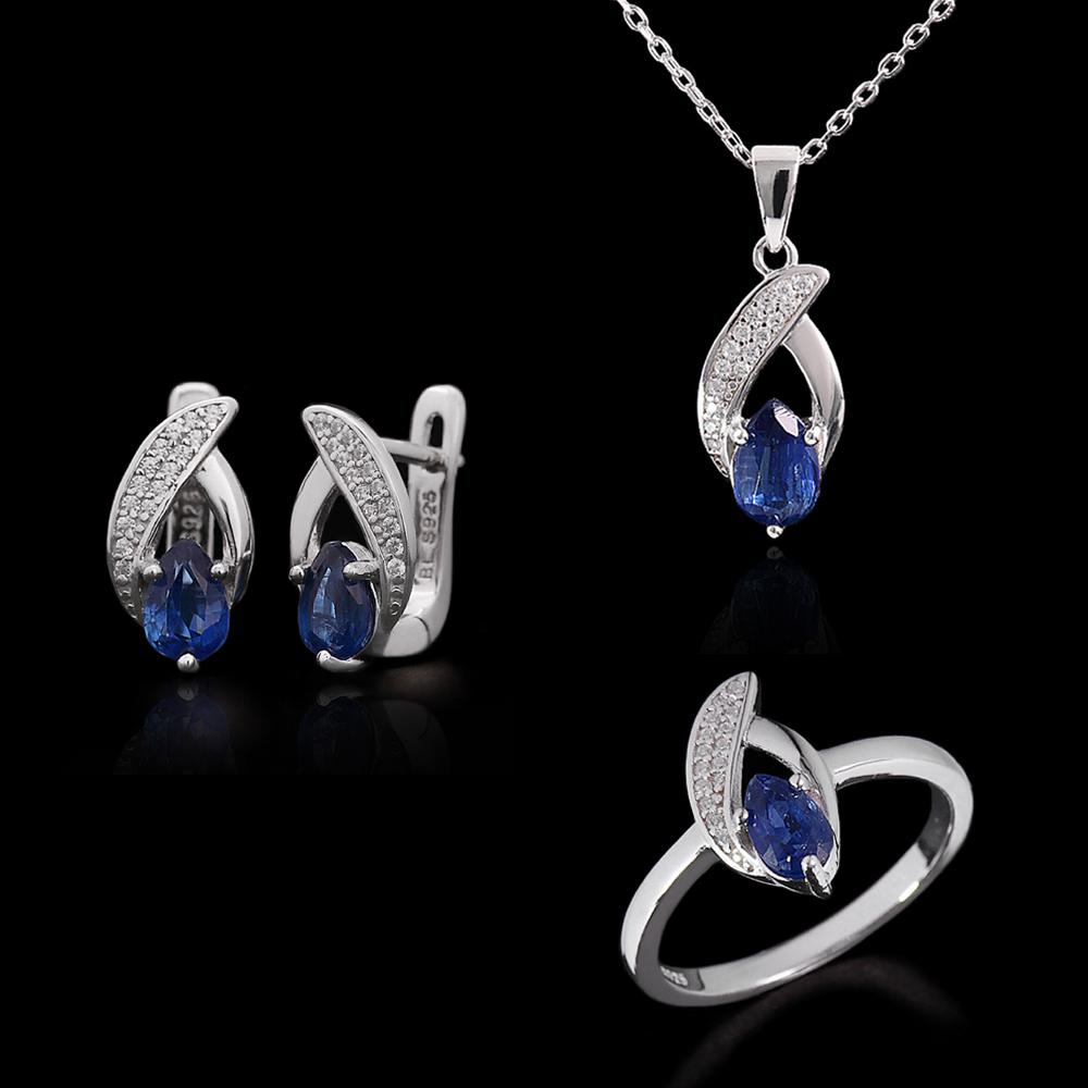 Великолепный натуральный комплект из кольца, серег и ожерелья с кианитом грушевидной формы из стерлингового серебра 925 пробы с настоящим драгоценным камнем, изысканные ювелирные украшения для женского банкета, подарок