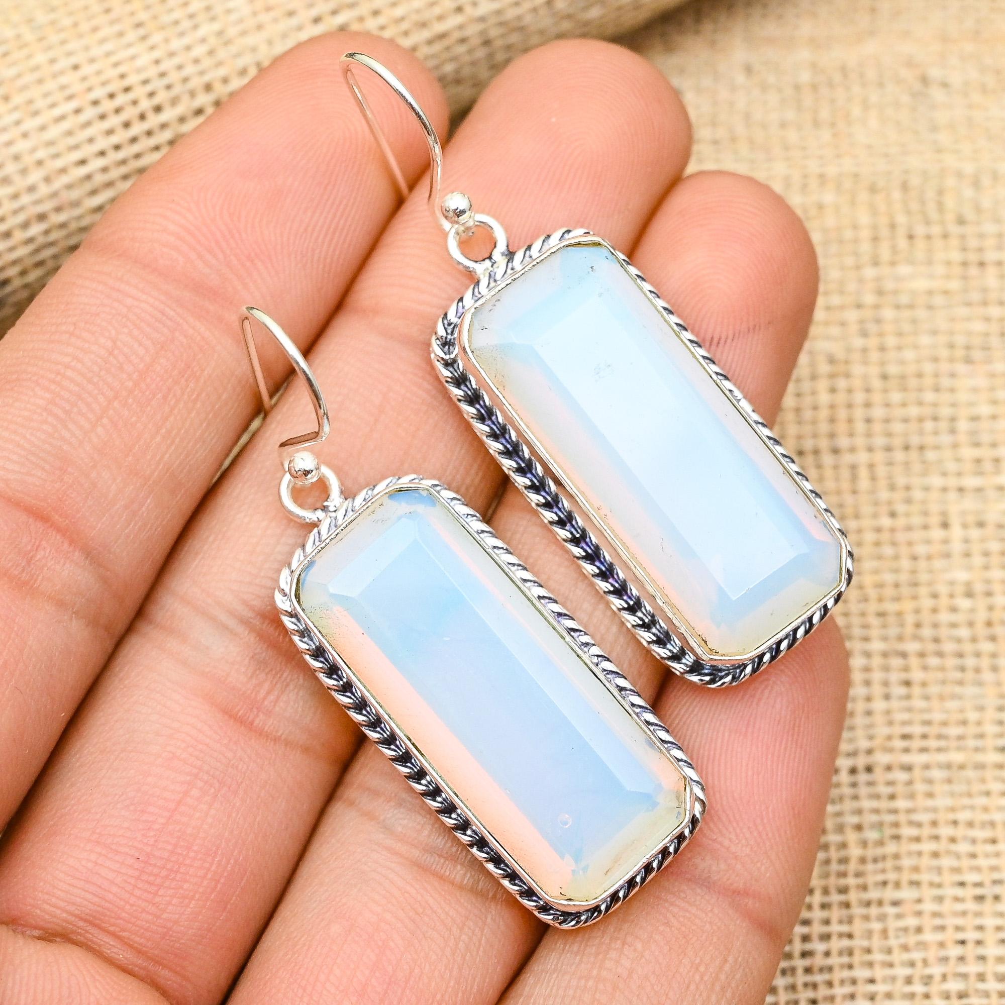 Milky Opal Gemstone Handmade 925 Sterling Silver Jewelry Lovely Earrings For Women