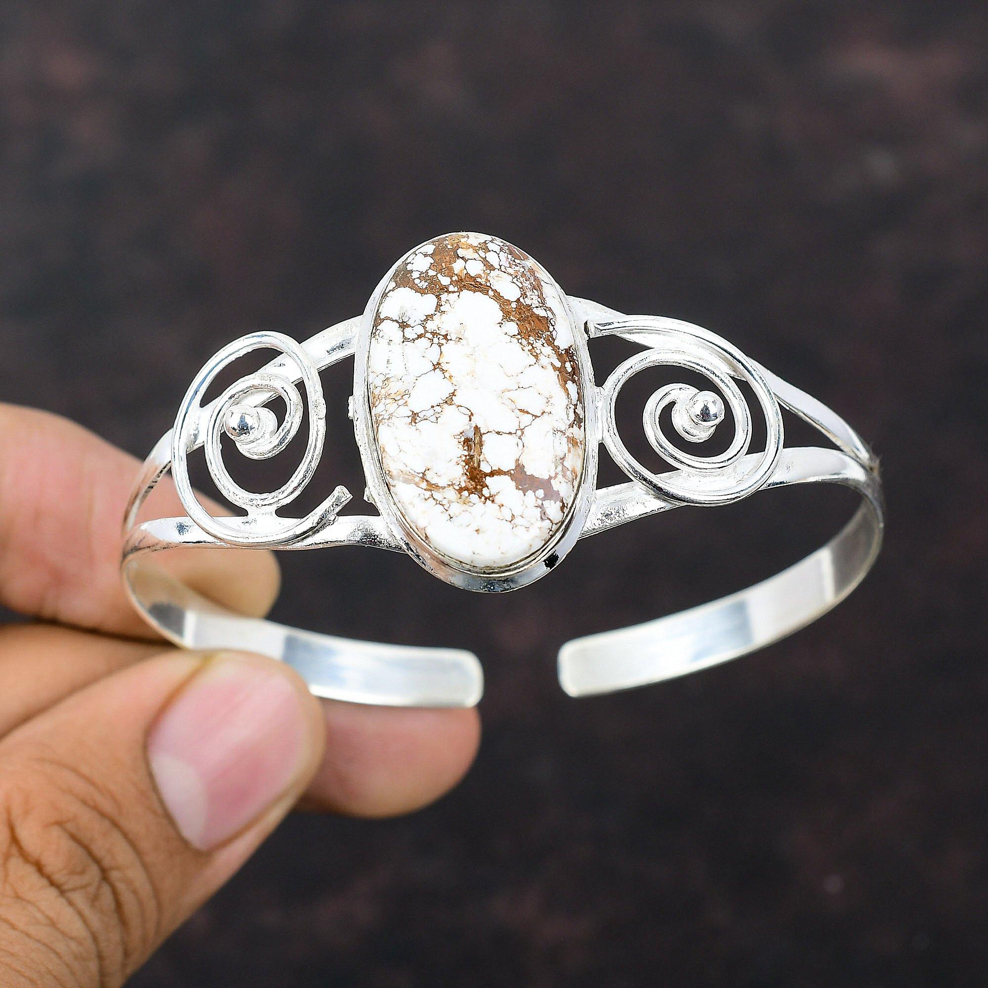 Браслет-манжета «Дикая лошадь» с магнезитом, ювелирные изделия ручной работы, стерлинговое серебро 925 пробы, браслет, ювелирные изделия из драгоценных камней, регулируемый браслет, новые ювелирные изделия для подарка