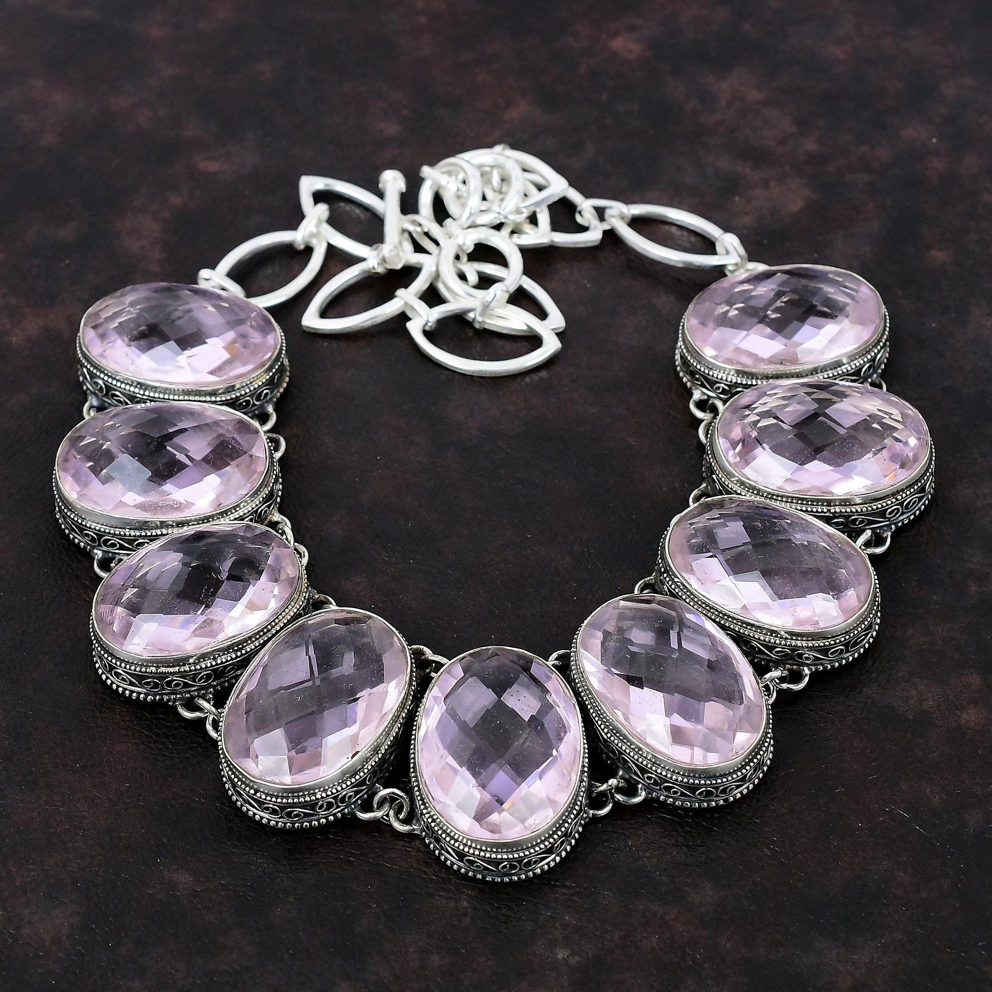 Ожерелье из граненого розового кунцита, ожерелье из стерлингового серебра 925 пробы, драгоценный камень, ювелирные изделия ручной работы, регулируемая цепочка, ожерелье, винтажное ожерелье, свадебный подарок