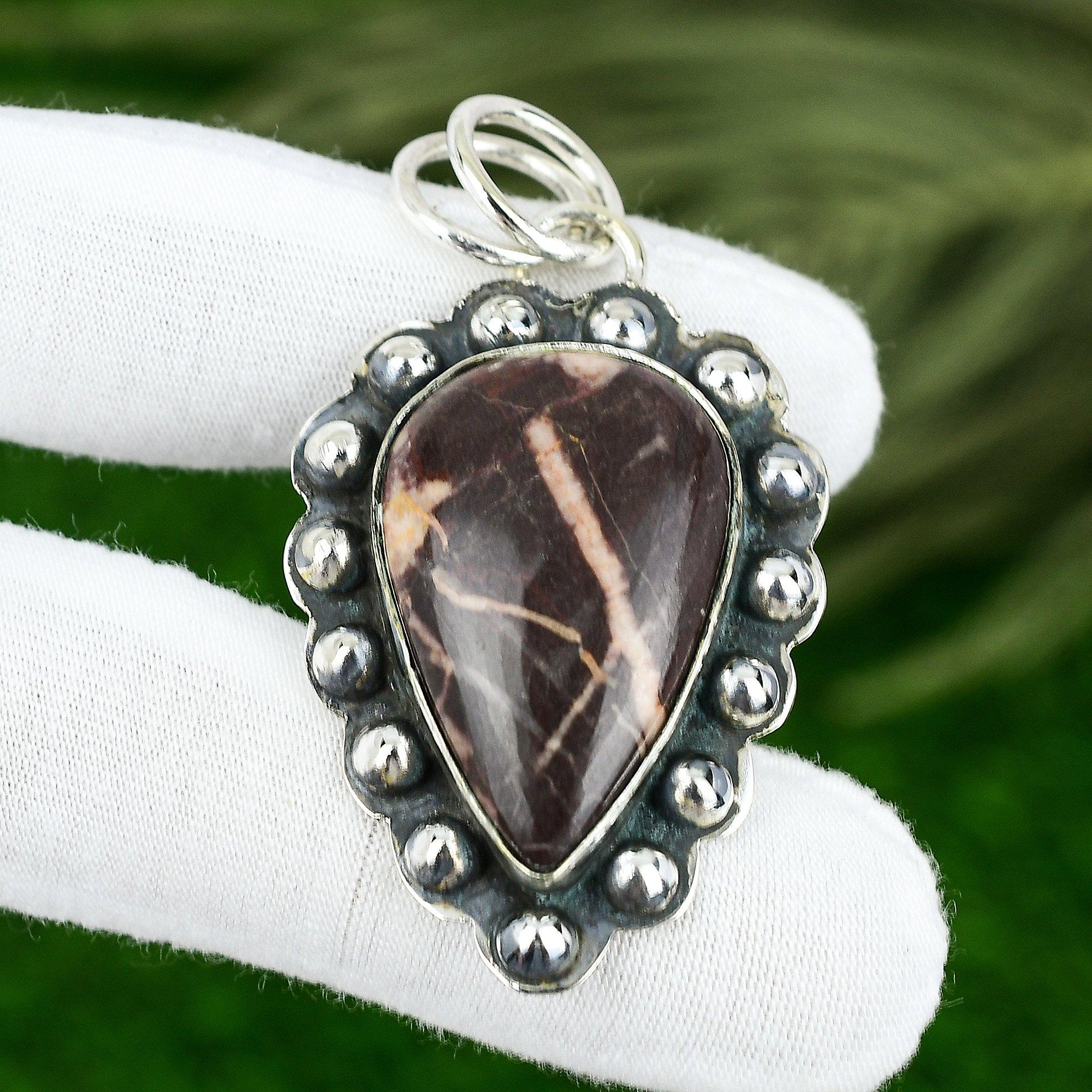 925 Sterling Silver Pear Coconut Jasper Stone Bezel Daughter New Pendant Jewelry