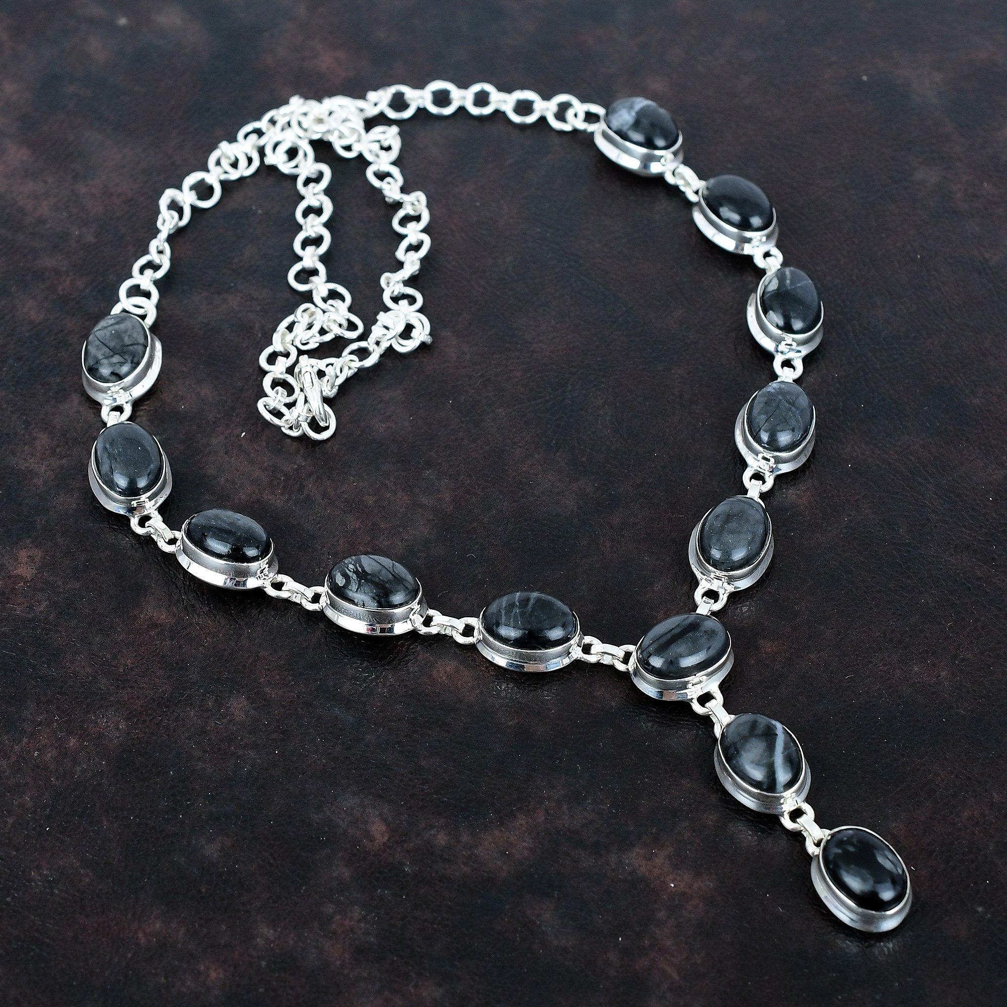 Picasso Jasper Necklace 925 Sterling Silver Necklace Adjustable Chain Necklace Handmade Jewelry Natural Gemstone Necklace Anniversary Gifts