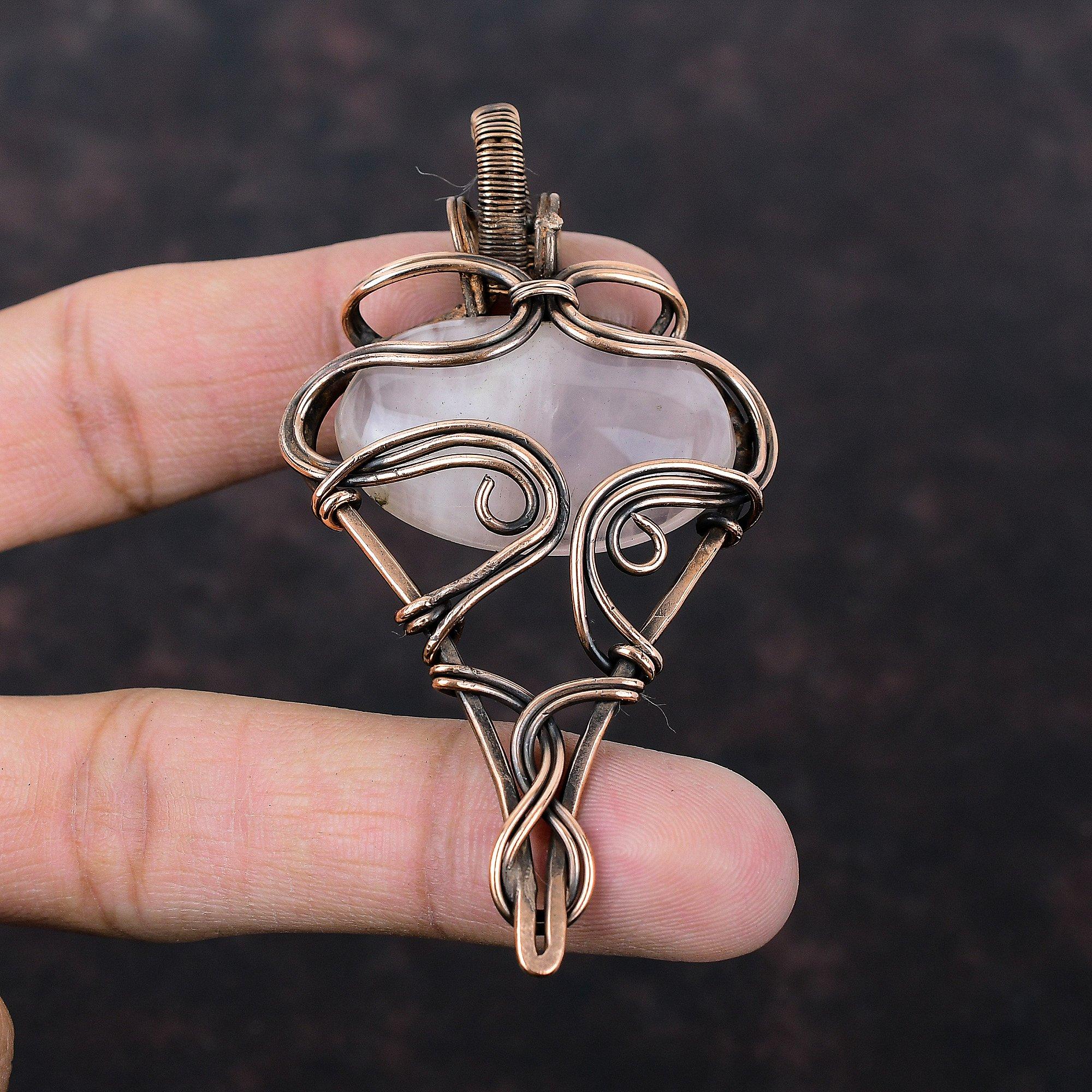 Rose Quartz Gemstone Pendant Copper Wire Wrapped Rose Quartz Jewelry Handmade Pendant Brand New Pendant Copper Wire Wrapped Pendant For Gift