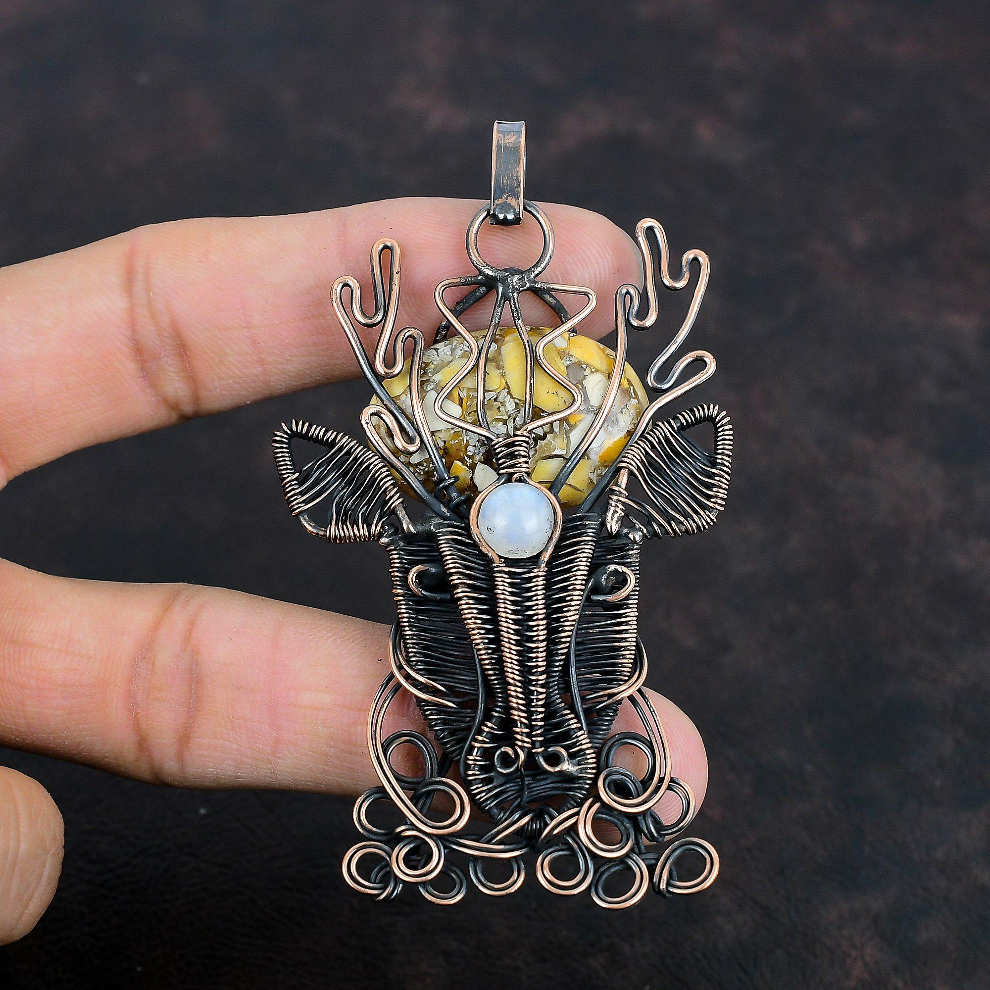 Brecciated Mookaite Gemstone Pendant Copper Wire Wrapped Deer Face Pendant Rainbow Moonstone Pendant Handmade Copper Jewelry Gifts For Women