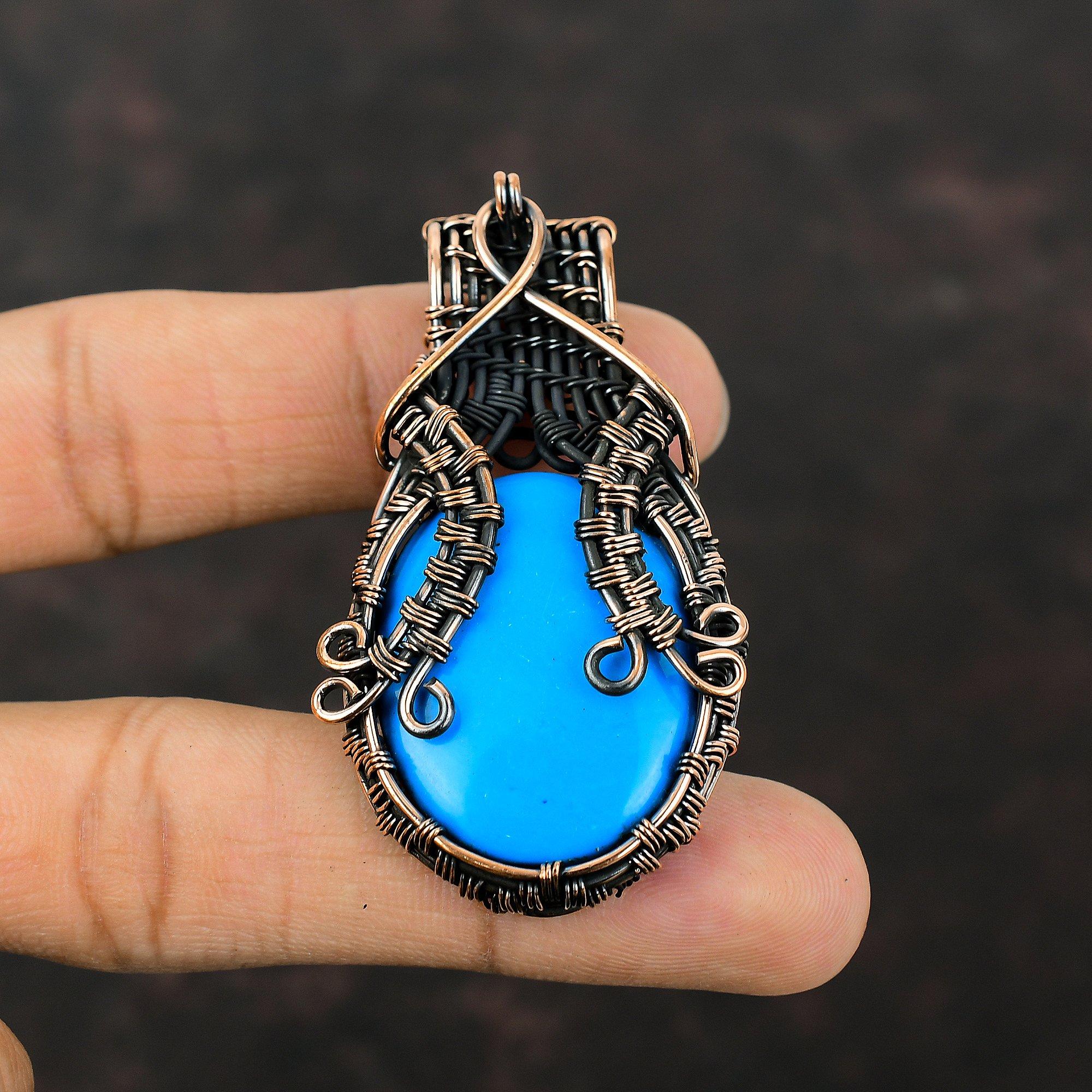 Кулон из бирюзы «Спящая красавица», обернутый медной проволокой, ювелирное изделие ручной работы, чудесный кулон из драгоценных камней, изящное медное ювелирное украшение, подарок для него