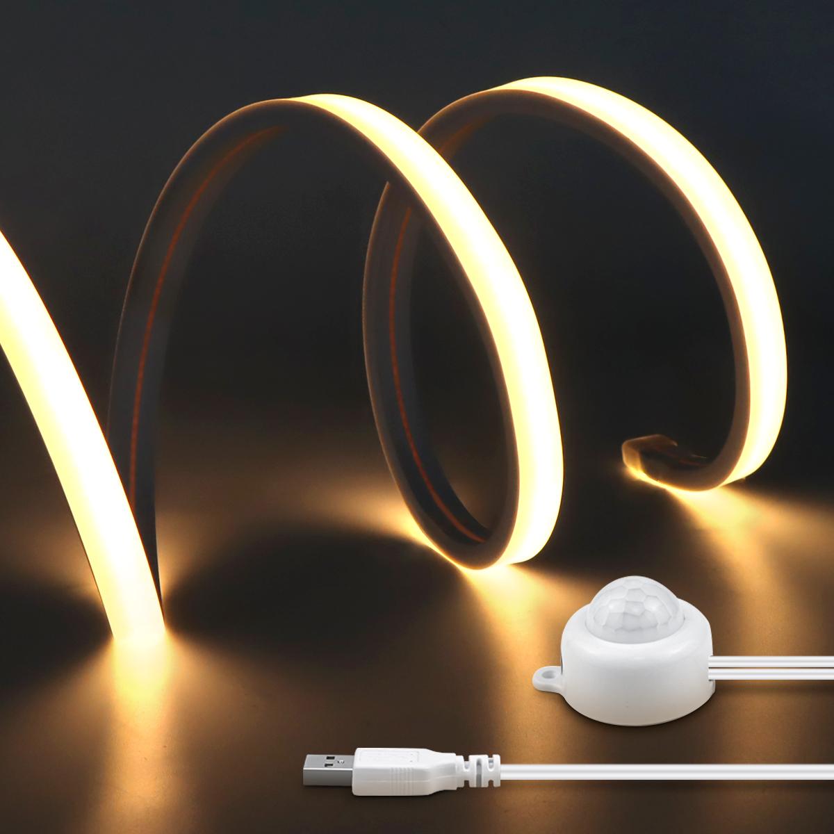 Беспроводной PIR датчик движения USB светодиодный неоновый свет COB Strip DC5V светодиодный ночник лента для кухни, спальни, шкафа, украшения стены