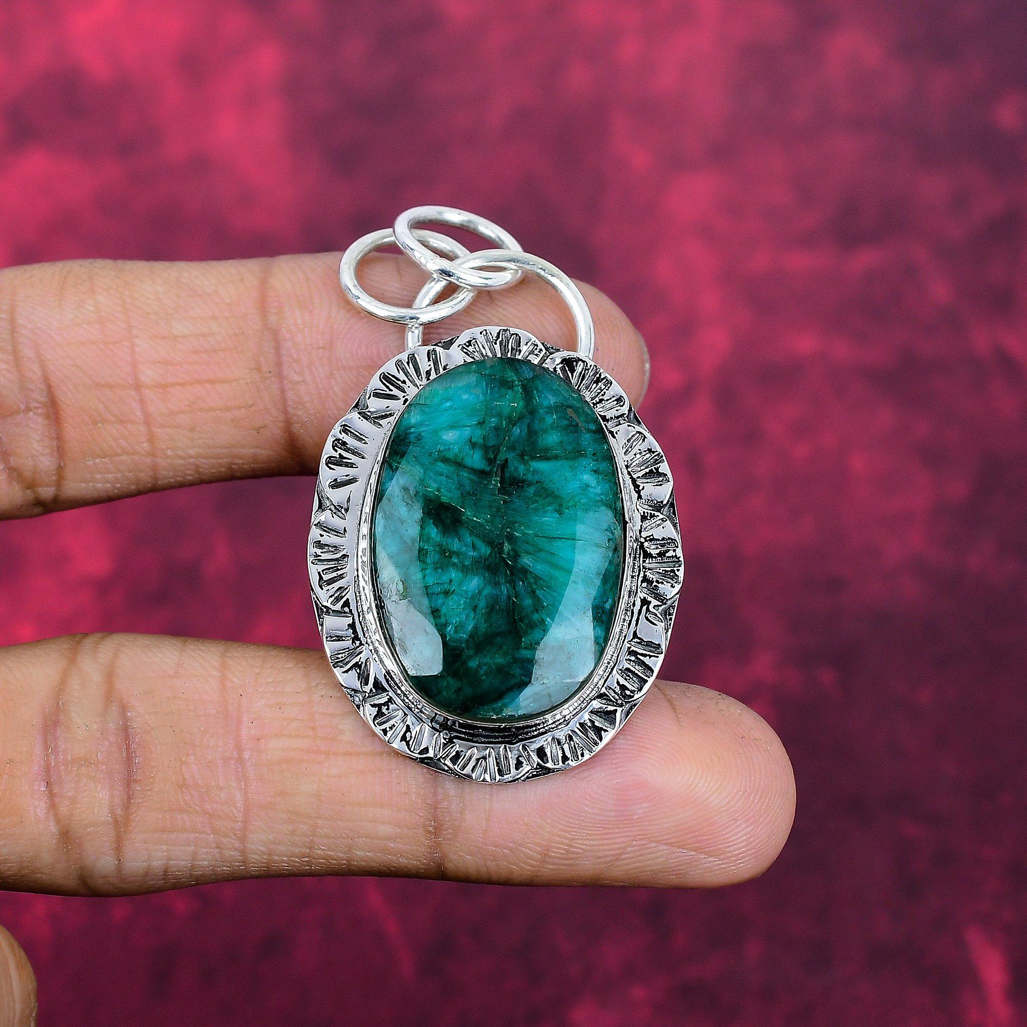 Подвеска с искусственным изумрудом, Подвеска из стерлингового серебра 925 пробы, Ювелирные изделия с драгоценными камнями, Подвеска ручной работы, Удивительные ювелирные изделия, Подарок для нее