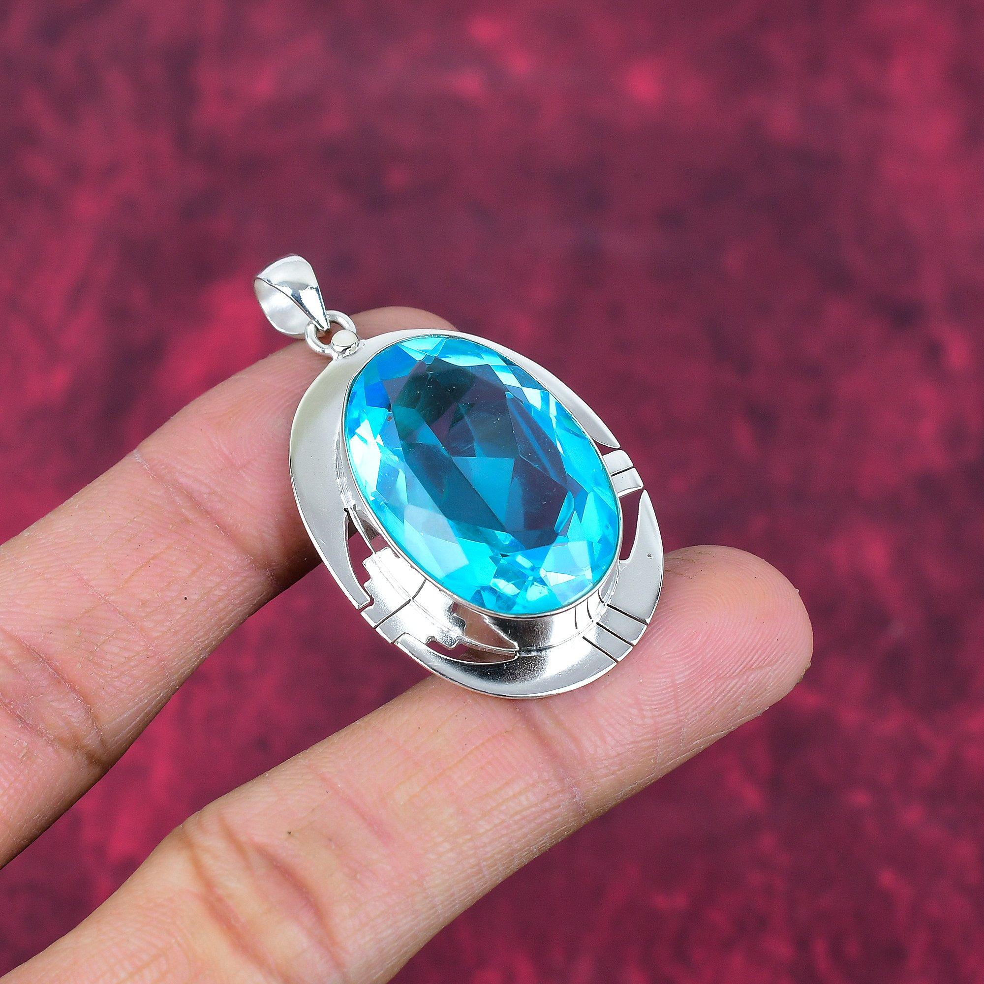 Подвеска Swiss Blue Topaz, подвеска из драгоценного камня ручной работы, подвеска из цельного серебра 925 пробы, старинные ювелирные изделия, для подарка на помолвку