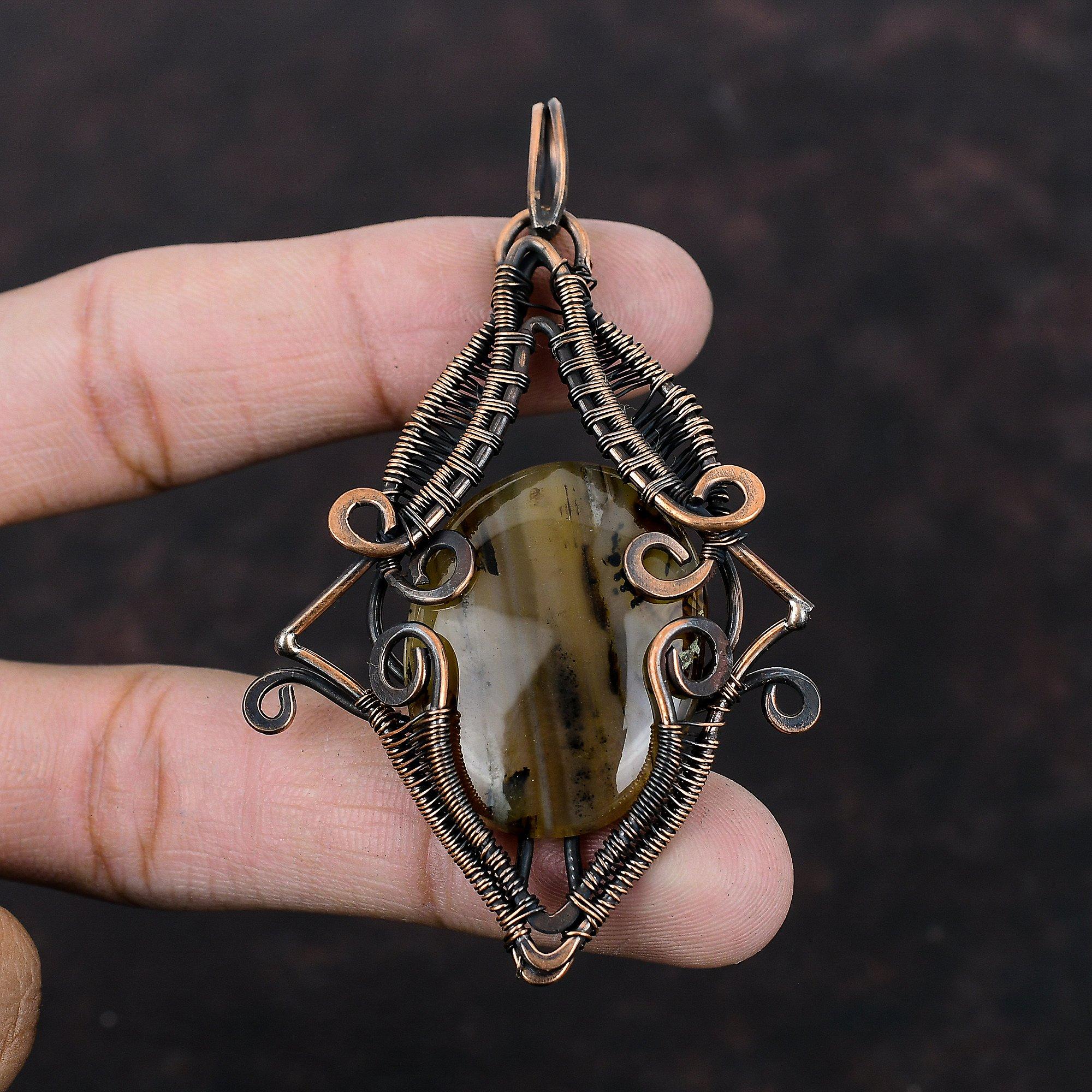Подвеска из агата Монтана, подвеска из медной проволоки, высококачественный кулон из драгоценных камней, ручная работа, подвеска из медной проволоки, подарок для него