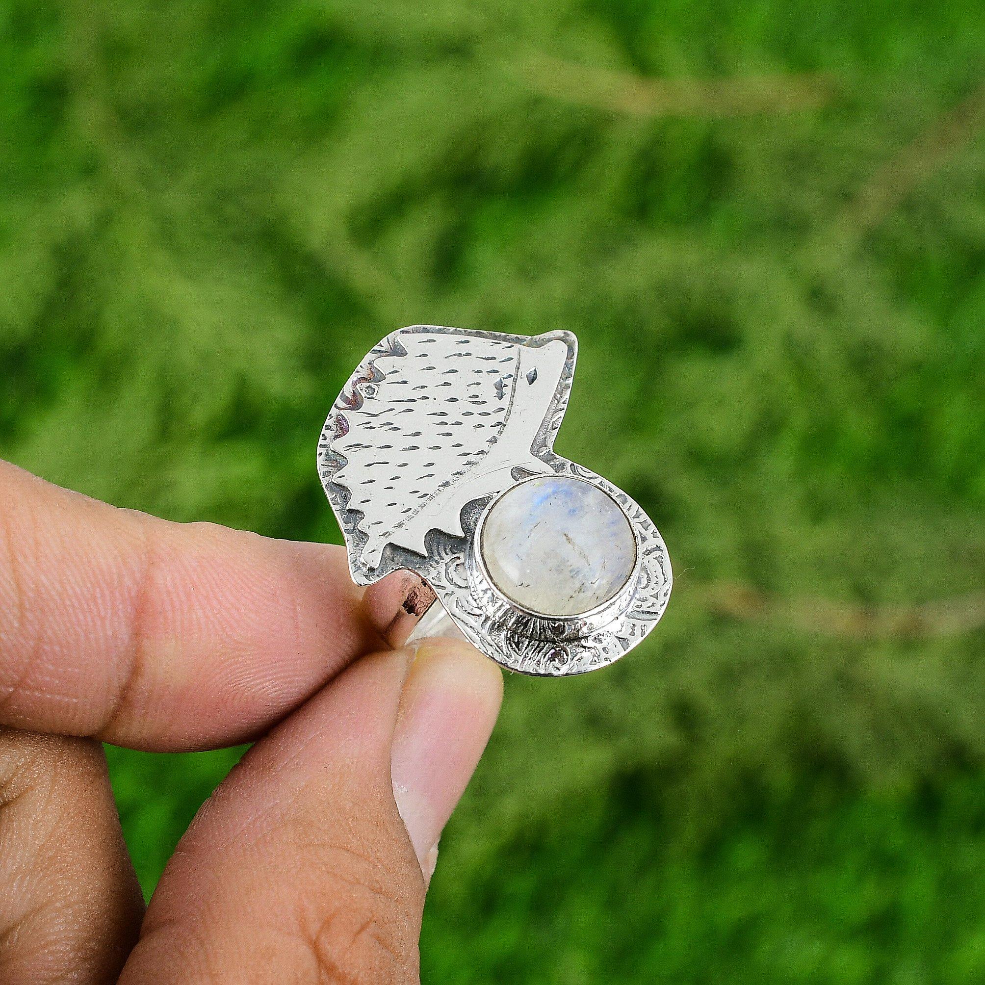 Rainbow Moonstone Stone 925 Silver Artisan Statement Bezel Ethnic Sister Ring