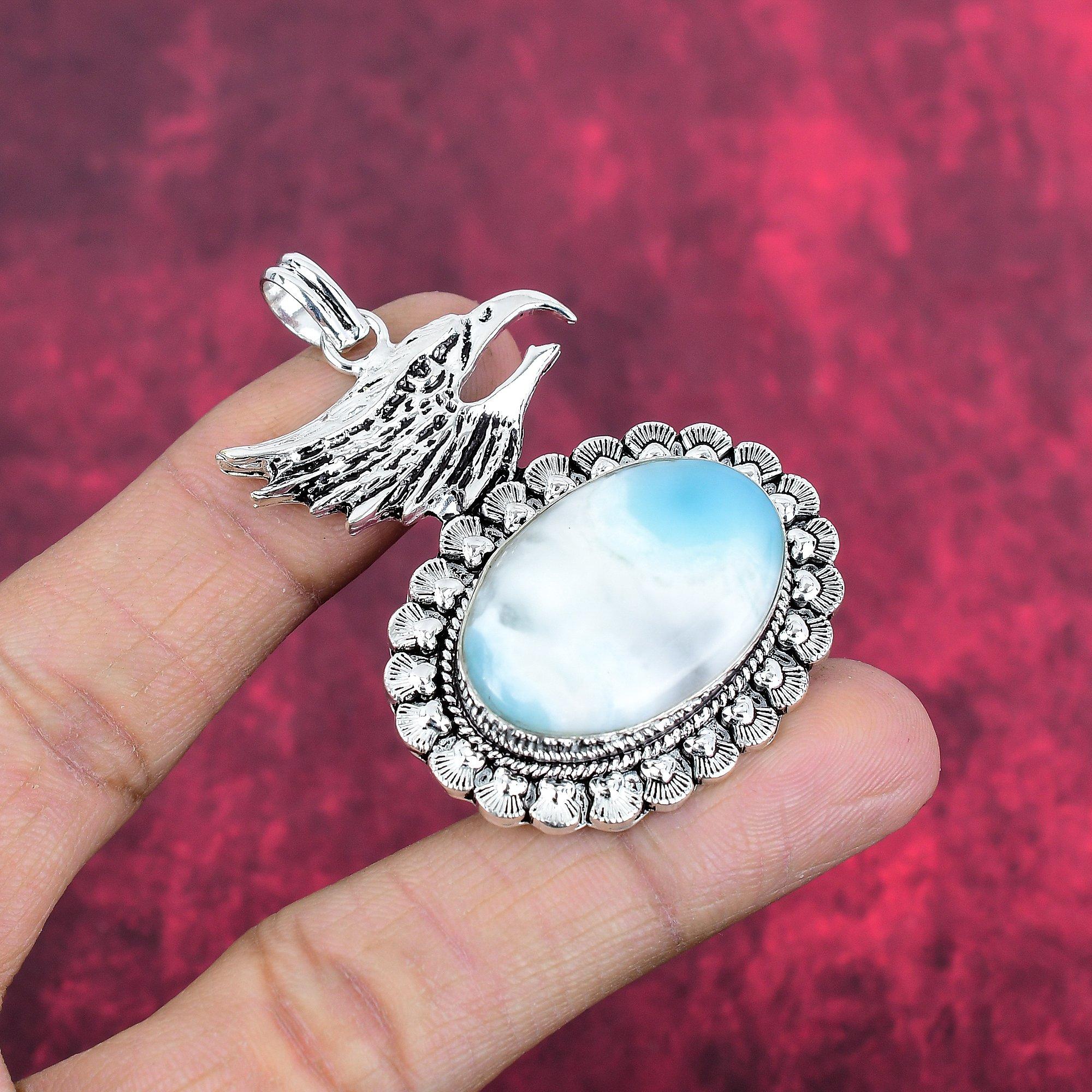 Подвеска с драгоценным камнем Ларимар, кулон из цельного серебра 925 пробы, ювелирное изделие ручной работы, кулон с камнем по дате рождения, подарок для него