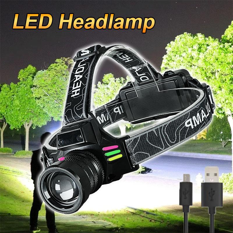 2025 светодиодный налобный фонарь белый + желтый свет 3 режима портативный налобный фонарь 18650 USB перезаряжаемый налобный фонарь для рыбалки и кемпинга