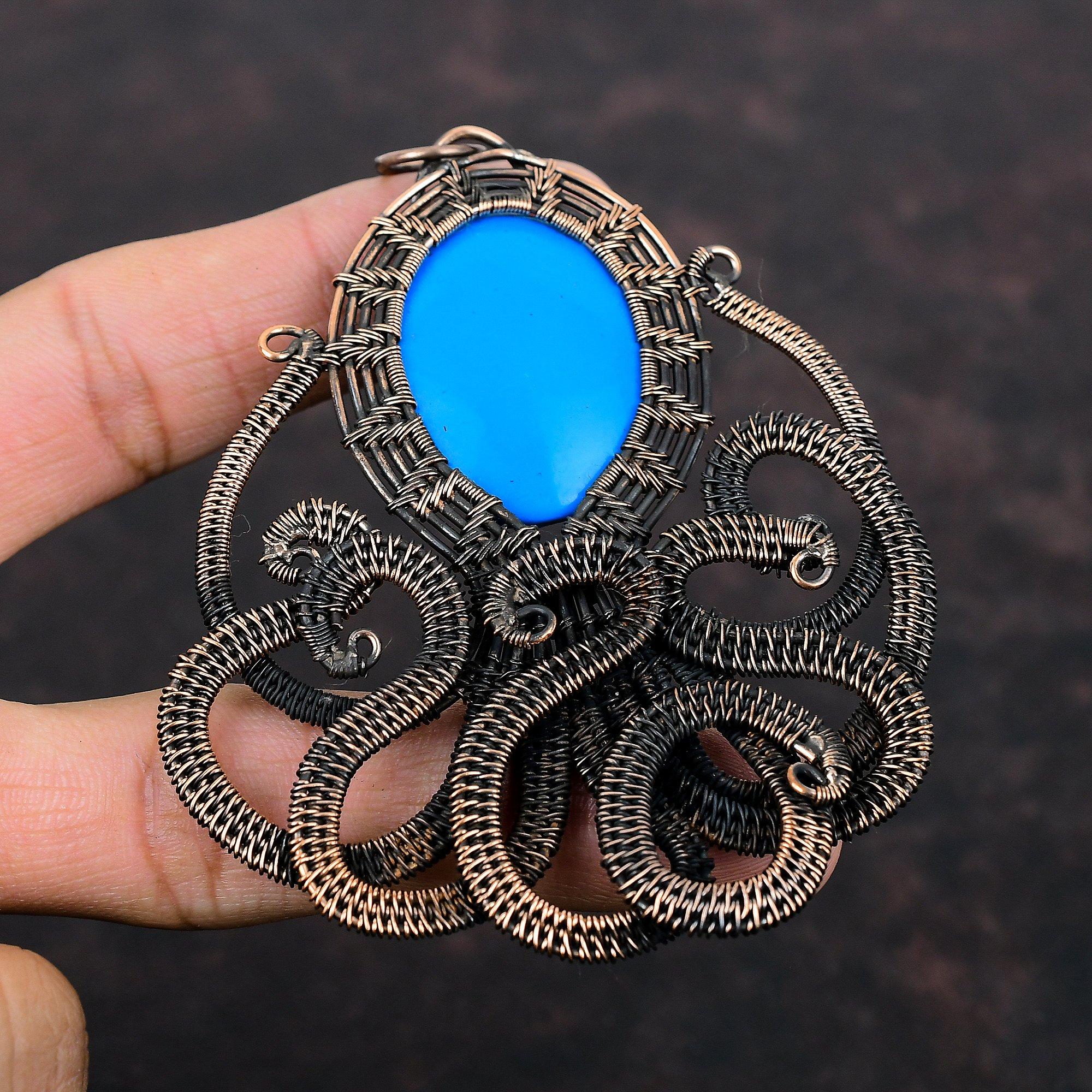 Спящая красавица, бирюзовый кулон, медная проволока, кулон, кулон ручной работы в виде осьминога, медная проволока, обернутая ювелирными изделиями, кулон с драгоценным камнем для подарка