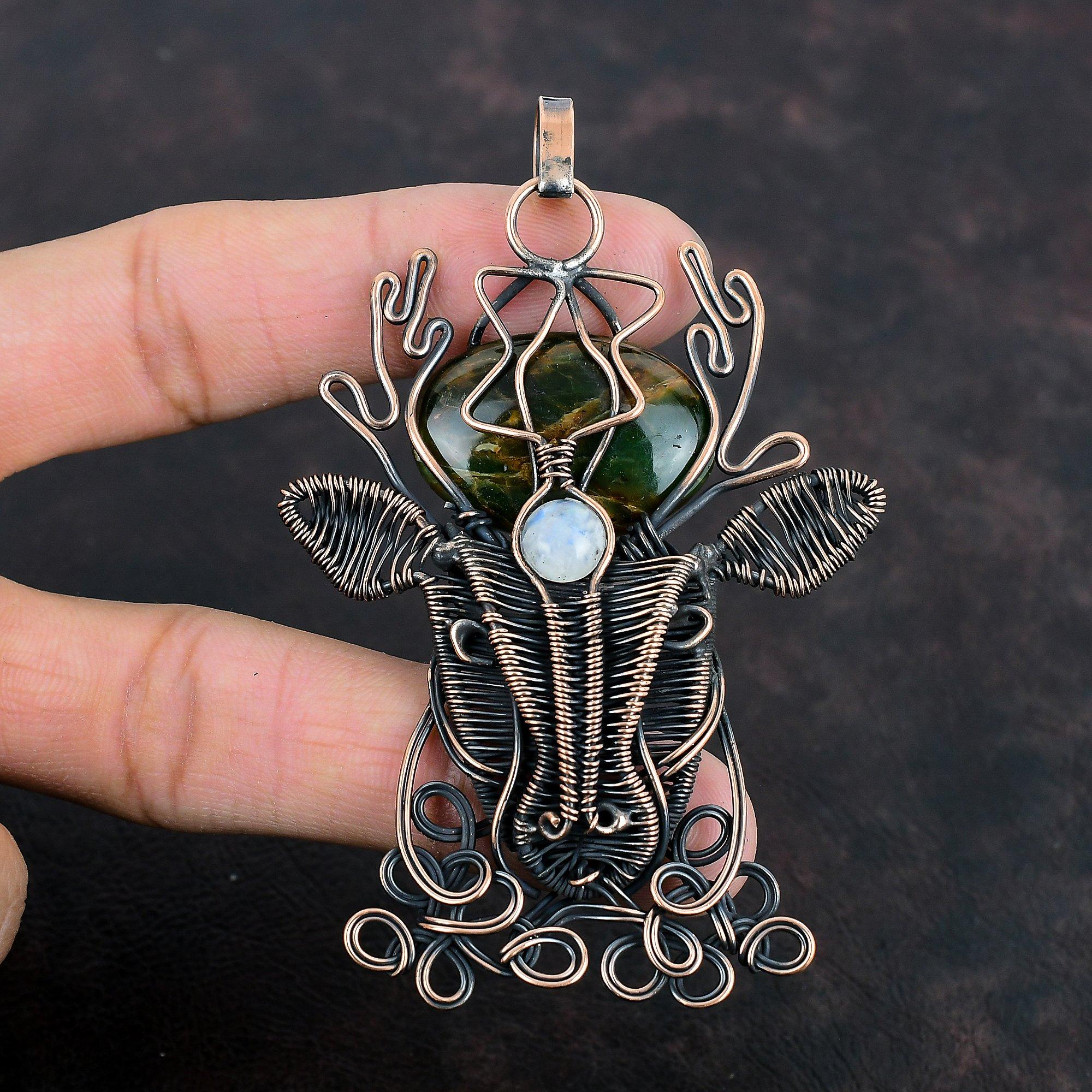 Australian Chrome Chalcedony Pendant Copper Wire Wrapped Gemstone Pendant Handmade Deer Face Pendant Rainbow Moonstone Pendant Gifts For Him