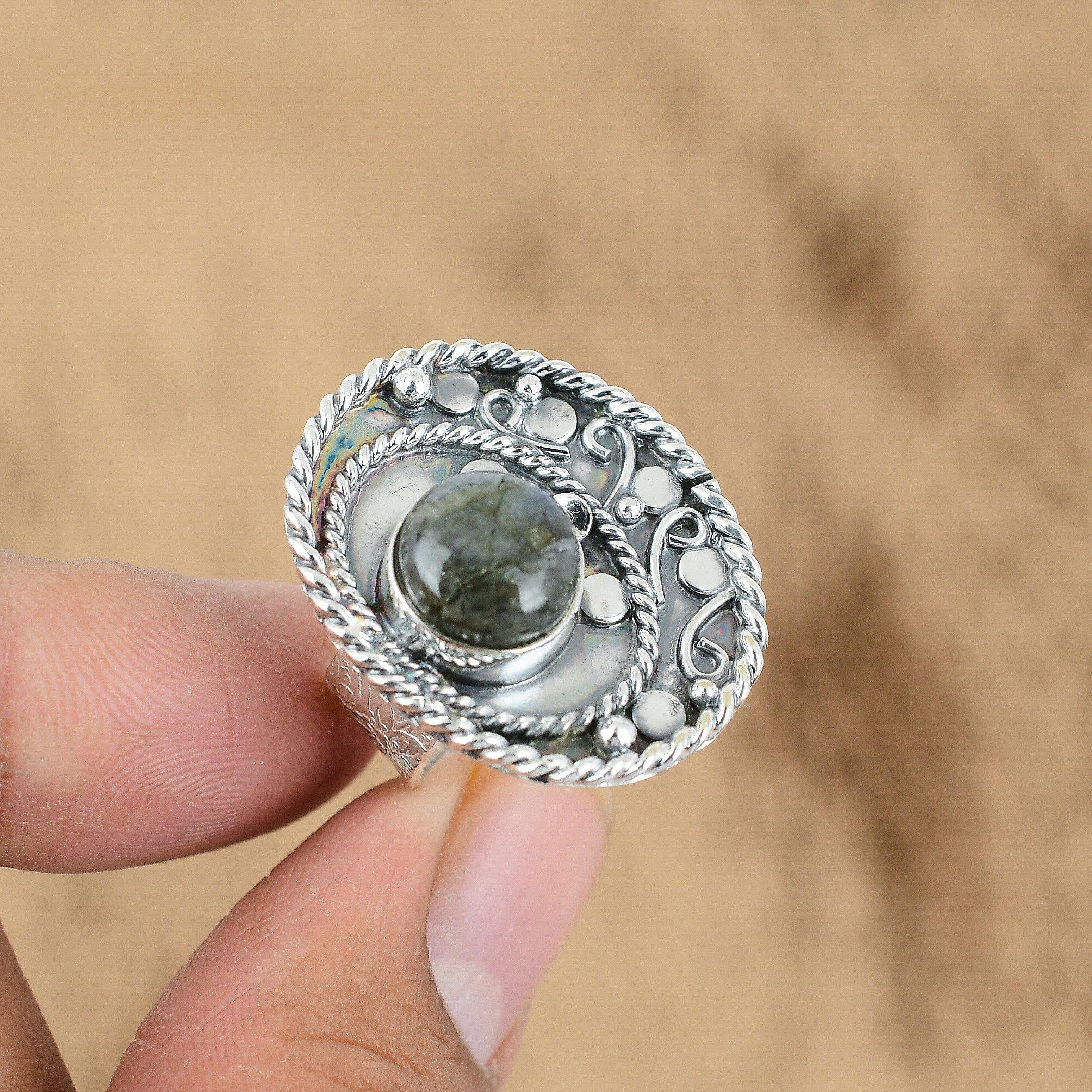 Natural Labradorite Gemstone 925 Silver Multi Stone Adjustable Ring For Women