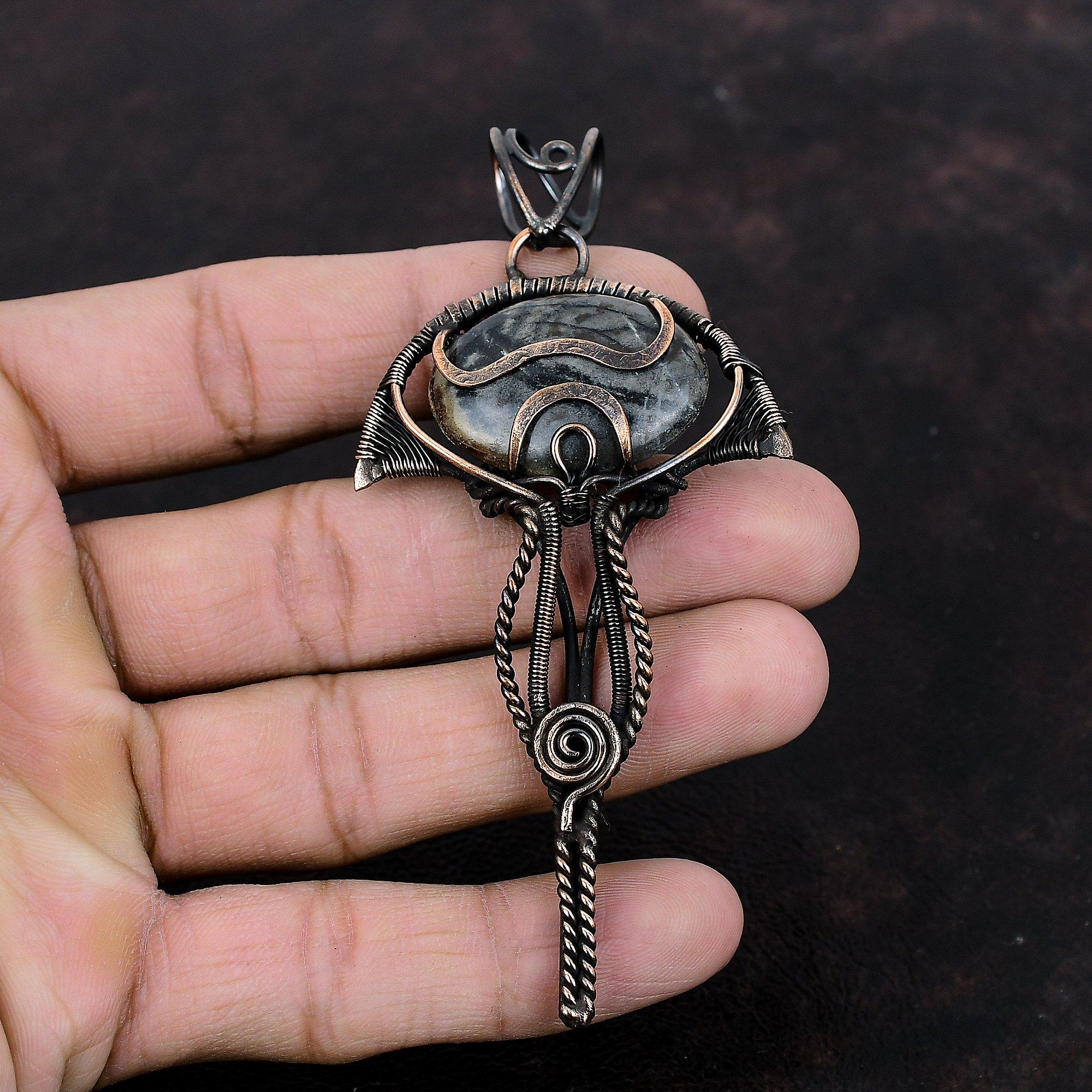 Кулон Пикассо из яшмы, медная проволока, кулон, ювелирные изделия ручной работы в стиле бохо, очень красивый кулон с драгоценным камнем, удивительный медный ювелирный подарок для мамы