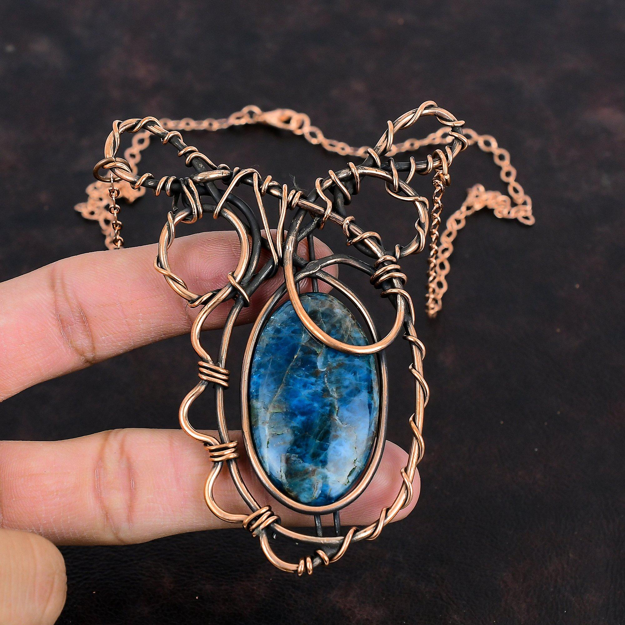 Neon Apatite Necklace Copper Wire Wrapped Jewelry Copper Necklace Adjustable Necklace Handmade Gemstone Jewelry Wire Wrap Necklace For Gifts