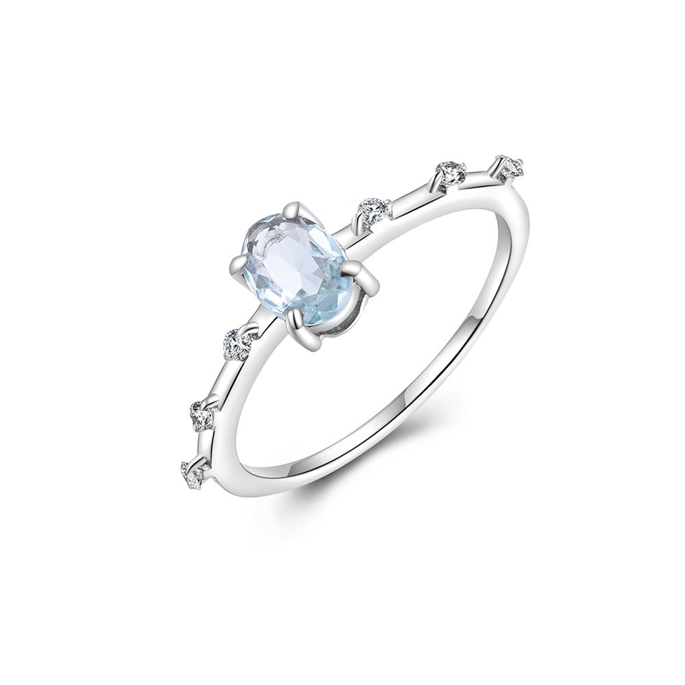 Stunning Classic Designer Chic Silver Ring for Women Natural Aquamarine Oval 5x7 March Birthstone Luxury Jewelry Gift