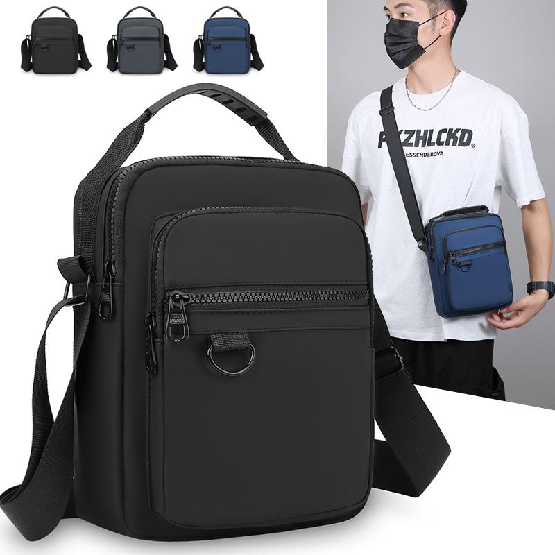 Men's Casual Messenger Sling - Small Oxford Crossbody Bag with Multiple Zipper Pockets