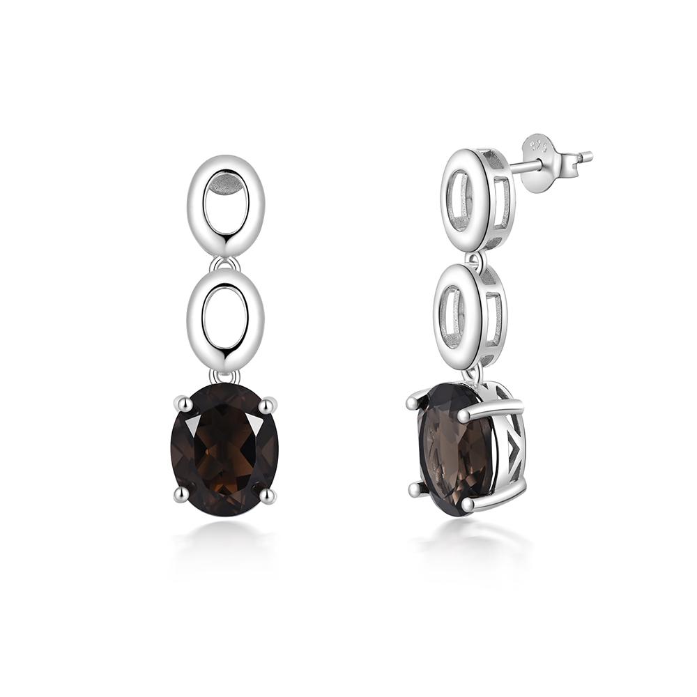 Потрясающие дизайнерские серебряные висячие серьги для женщин, настоящий дымчатый овал, 9x11 мм, ноябрьский камень, защитный камень, ювелирные украшения, подарок