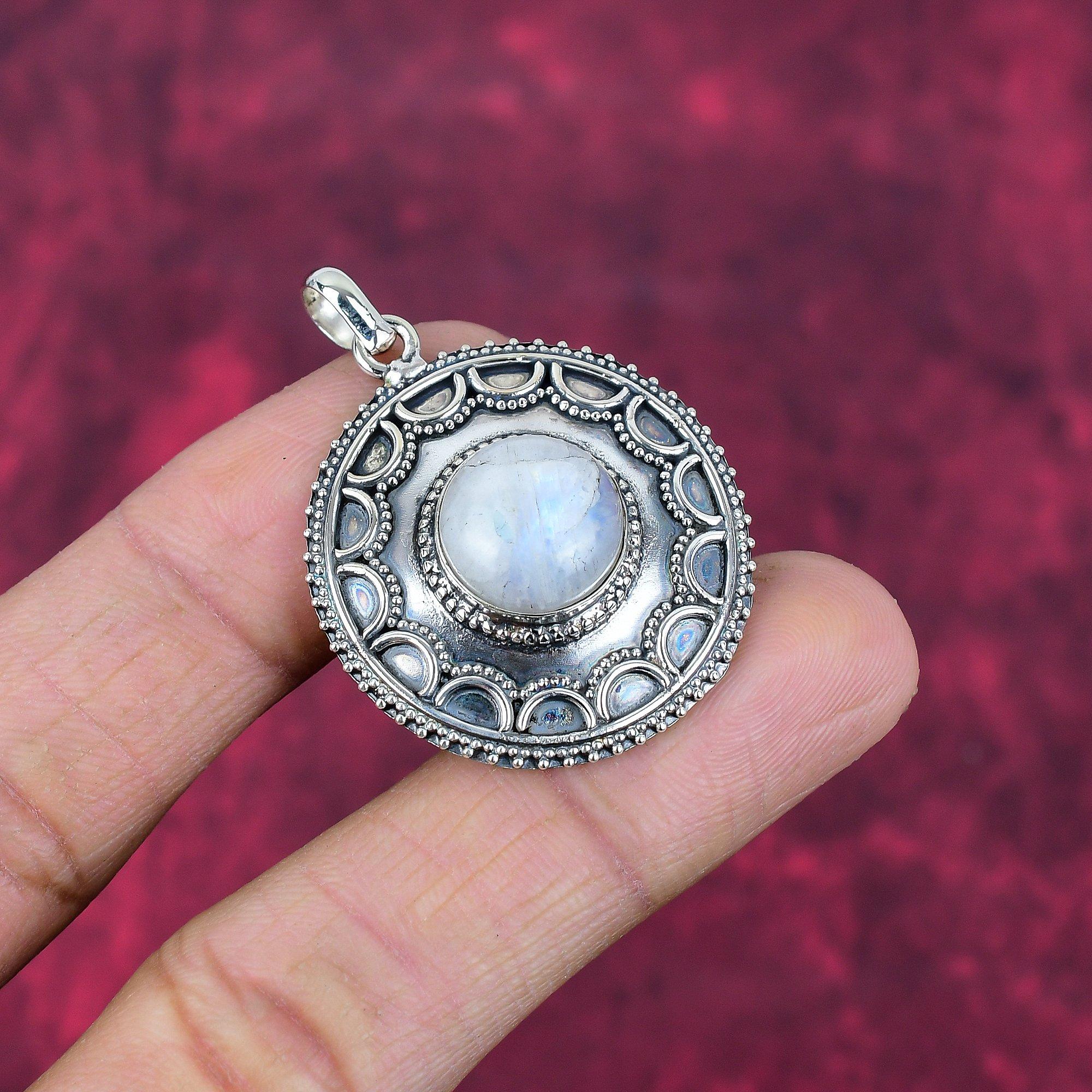 Ювелирные изделия из радужного лунного камня, подвеска из стерлингового серебра 925 пробы, красивая ювелирная подвеска ручной работы