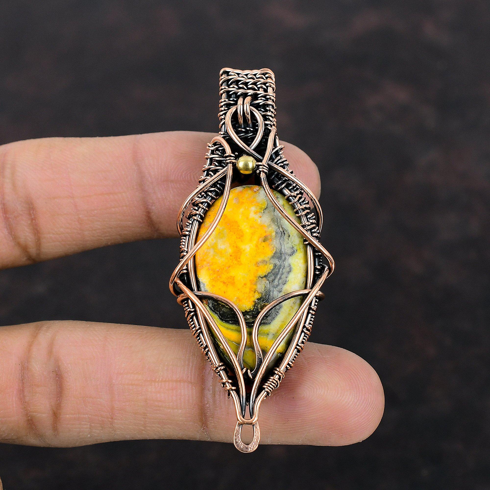 Bumble Bee Jasper Copper Wire Wrapped Pendant Designer Pendant Handmade Copper Jewelry Women Pendant Wire Wrap Gemstone Jewelry Gift For Mom