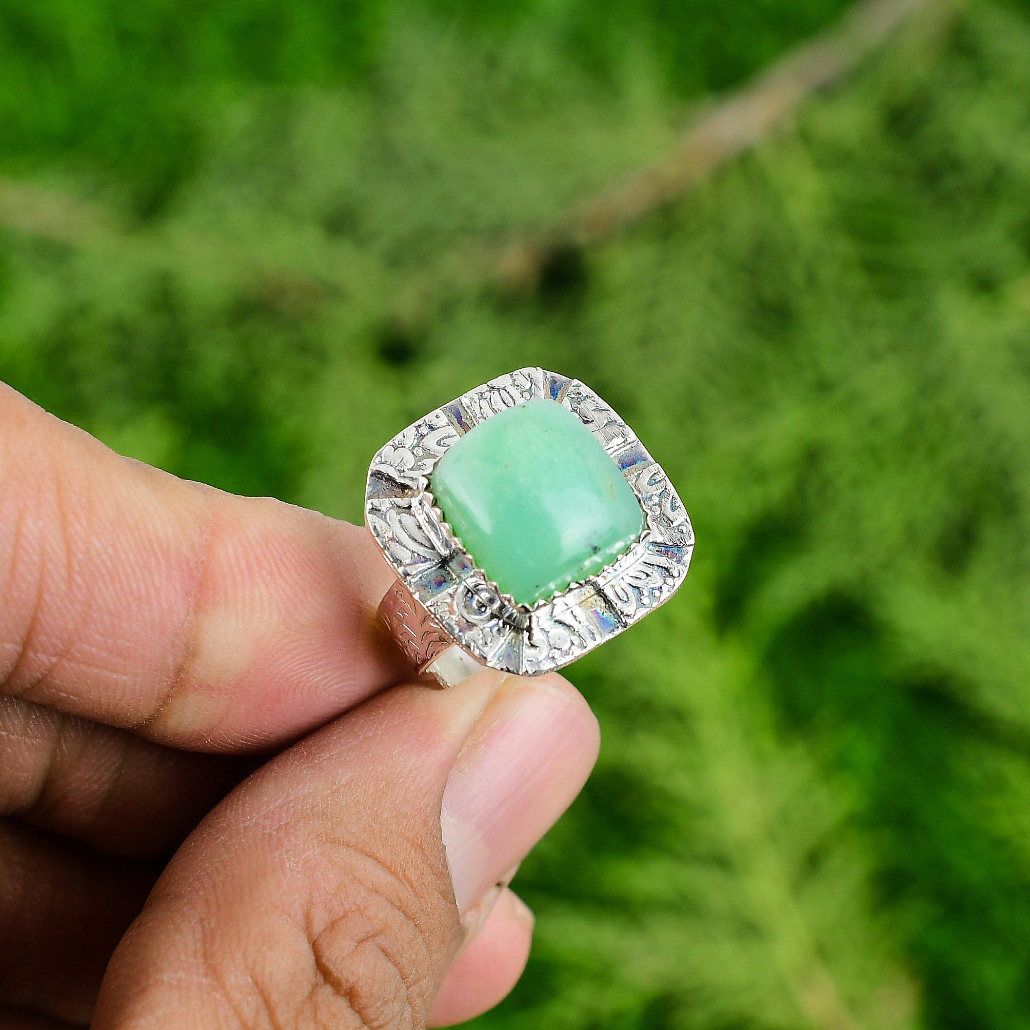 Сделка на День Благодарения Кольцо-солитер с драгоценным камнем хризопразом из серебра 925 пробы