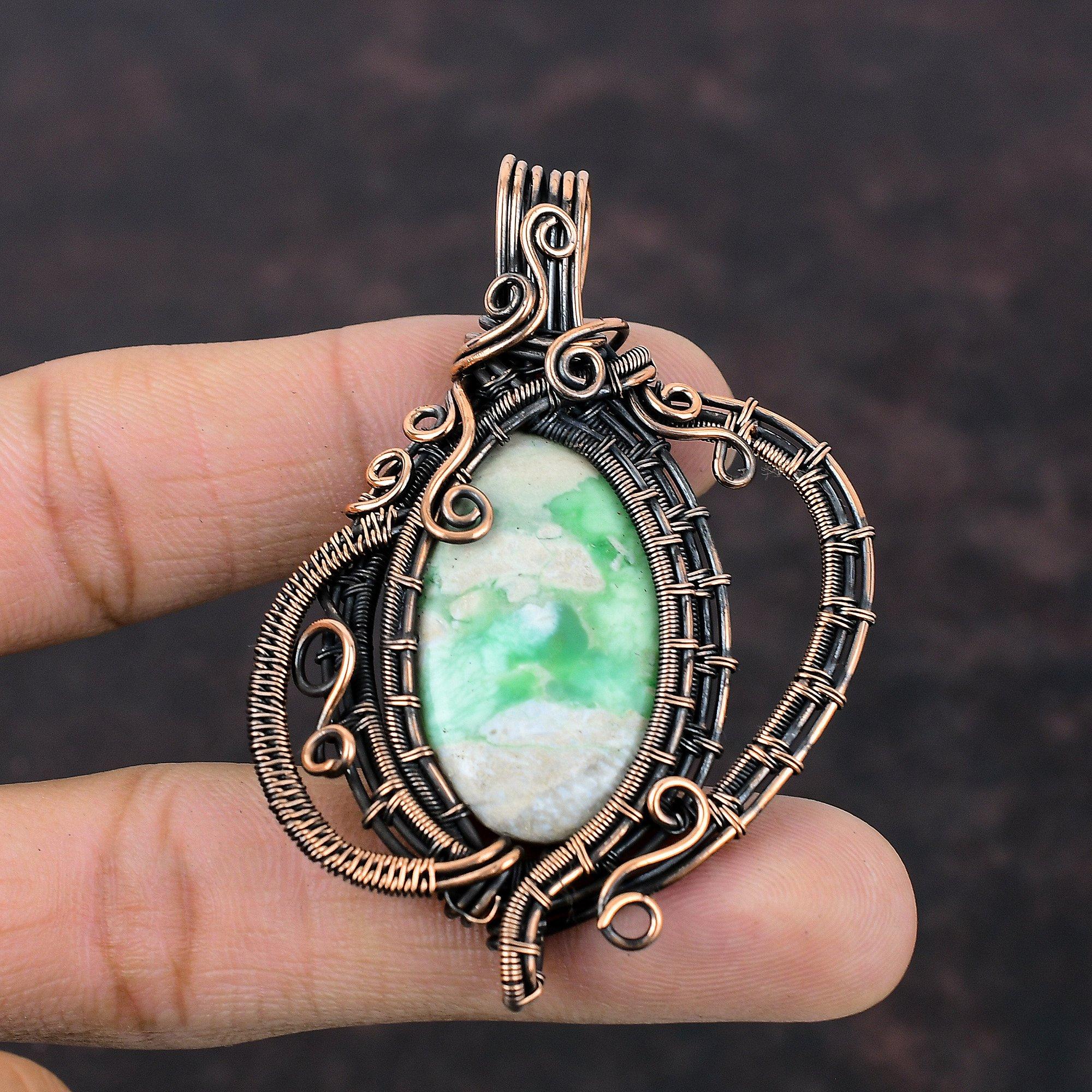 Variscite Gemstone Pendant Copper Wire Wrapped Pendant Variscite Copper Jewelry Stylish Pendant Gift For Mom Handmade Wire Wrapped Jewelry