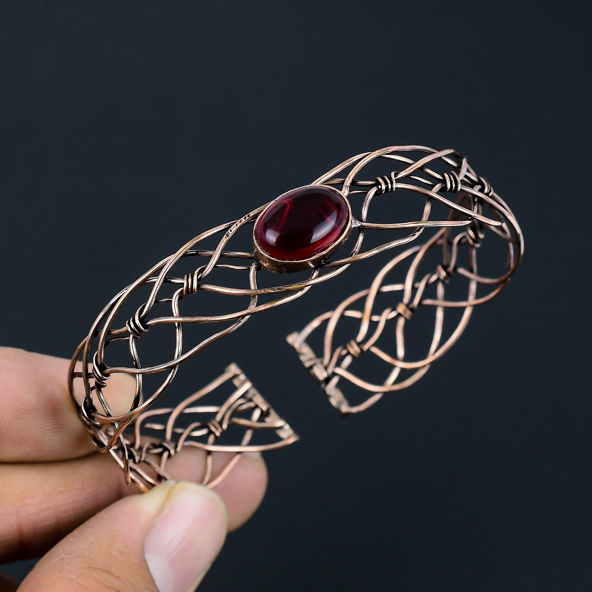 Замечательный красный гранат, драгоценный камень, медная проволока ручной работы, ювелирные изделия, регулируемый браслет