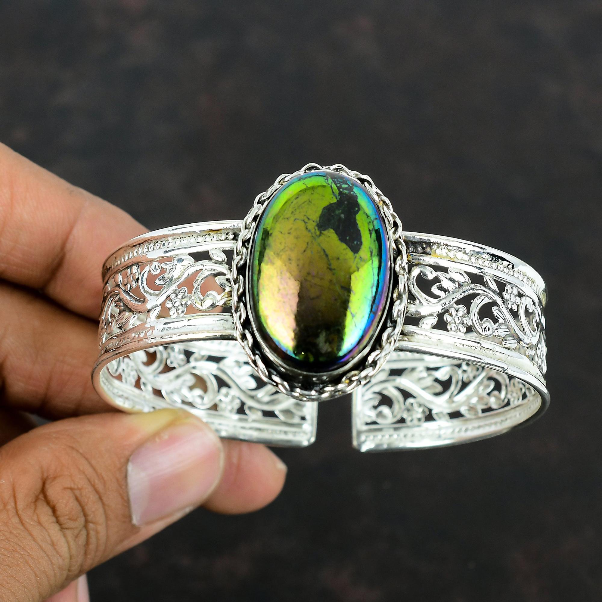 Браслет-манжета Rainbow Mystic Fire Labradorite, ювелирные изделия ручной работы из драгоценных камней, браслет-манжета из стерлингового серебра 925 пробы, регулируемый браслет для подарков