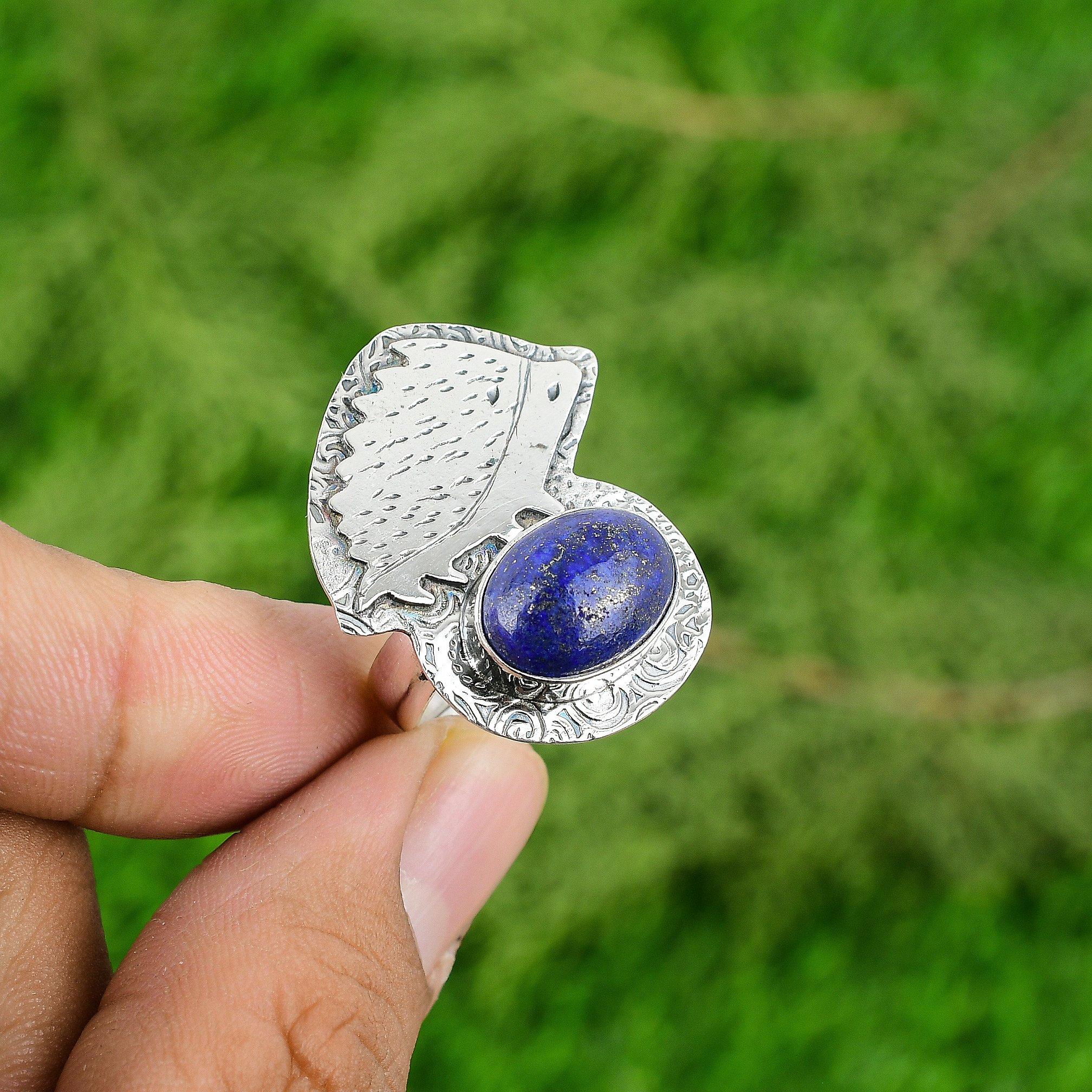 925 Sterling Silver Oval Lapis Lazuli Gemstone Mother Statement New Ring Jewelry