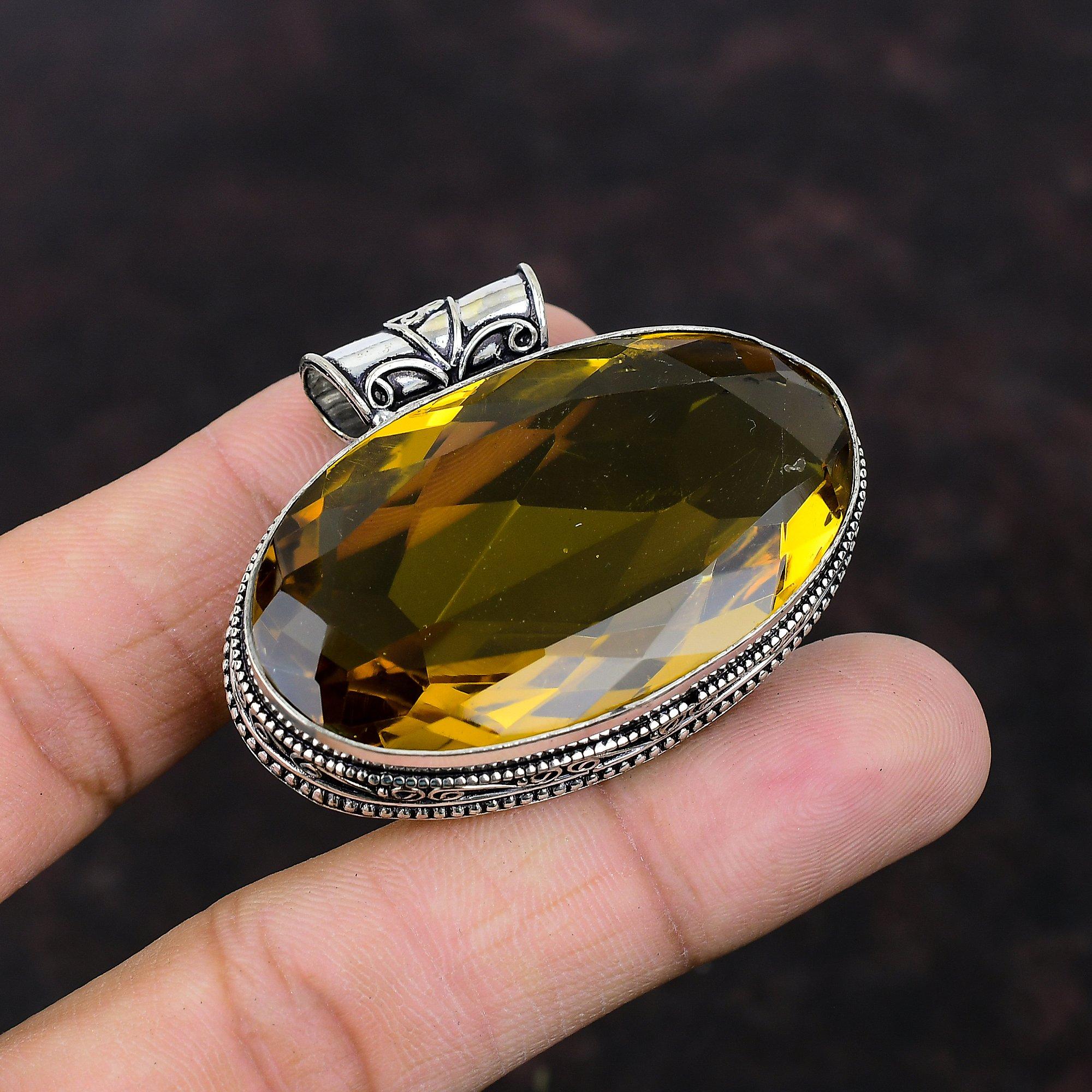 Граненый кулон с цитрином, винтажный кулон ручной работы, подвеска из стерлингового серебра 925 пробы, оригинальные ювелирные изделия из драгоценных камней, кулон с целебным камнем, подарок для мамы