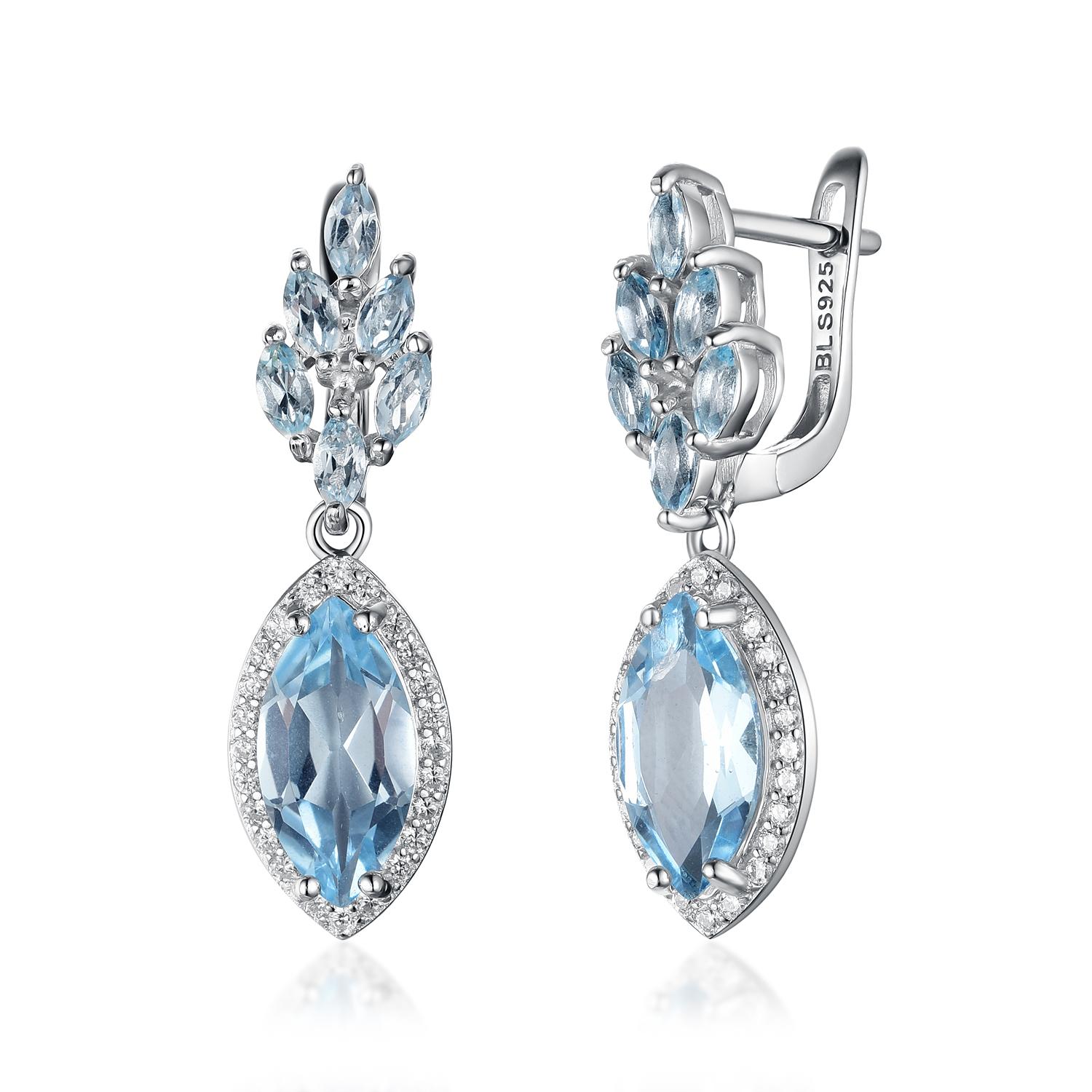 Новинка 2022 года, серьги с застежкой из натурального бразильского небесно-голубого топаза, висячие серьги из натурального драгоценного камня, изысканные украшения для женщин, серебро 925 пробы