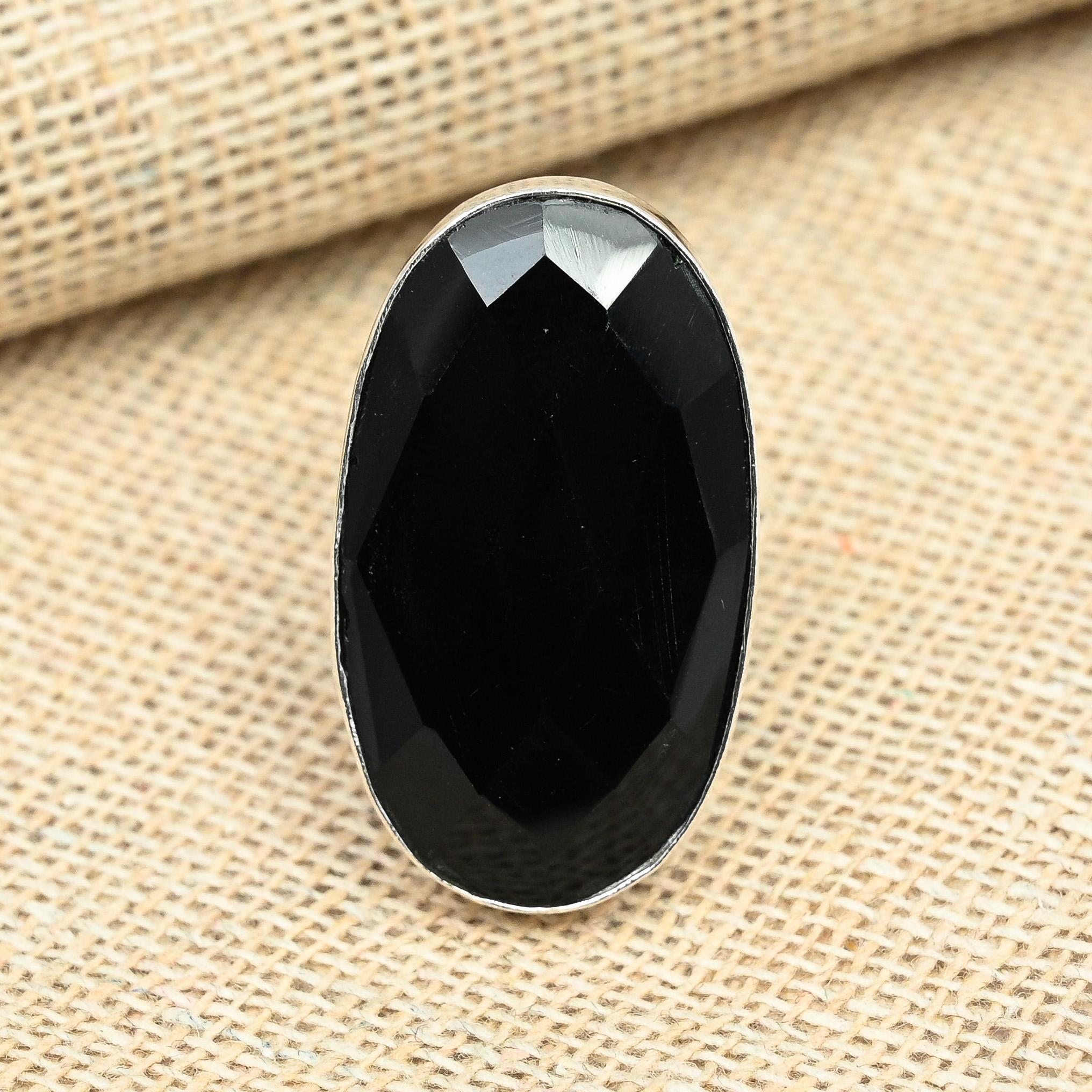 Граненый черный шпинель драгоценный камень твердое серебро 925 пробы ювелирные изделия ручной работы свадебное подарочное кольцо
