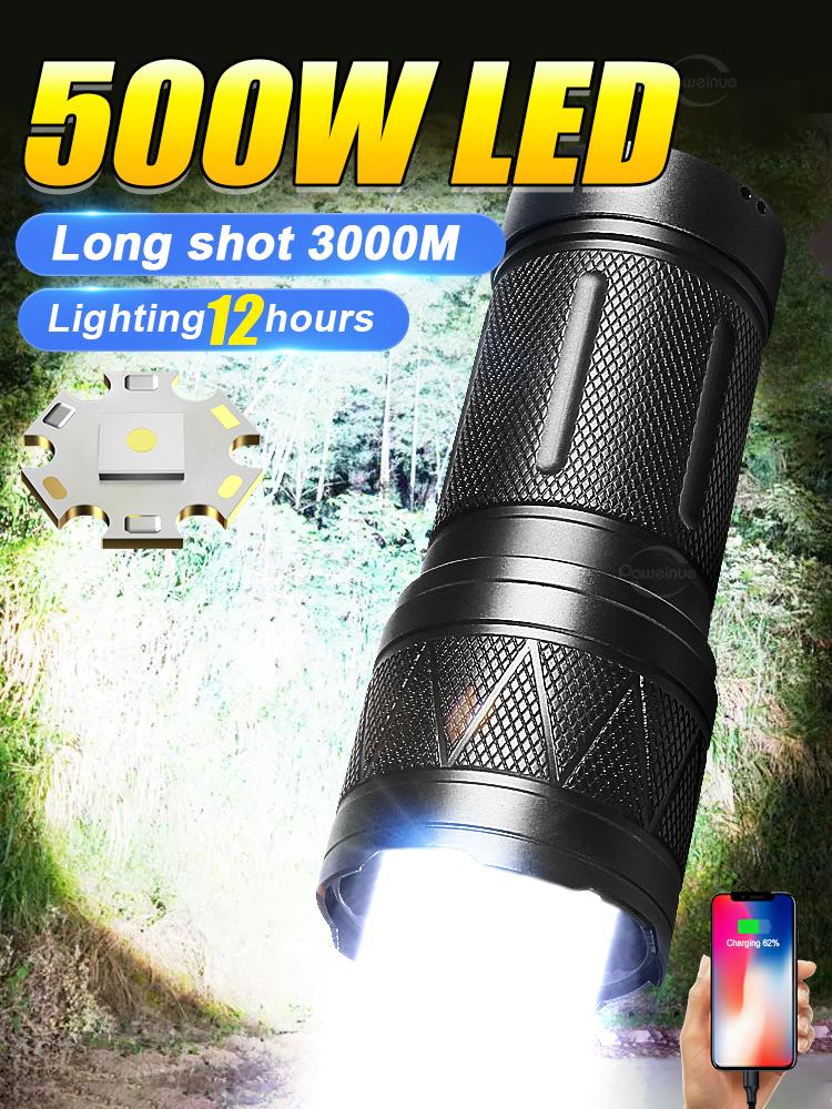 2025 Мощный светодиодный фонарик Портативный уличный аварийный фонарь Супер Яркий дальний выстрел 1000 м Перезаряжаемый зум-фонарь