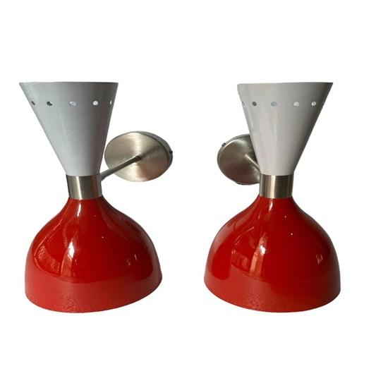 Красно-белые настенные бра середины века, латунный двухконусный настенный светильник для туалетного столика, современный декор для домашнего офиса