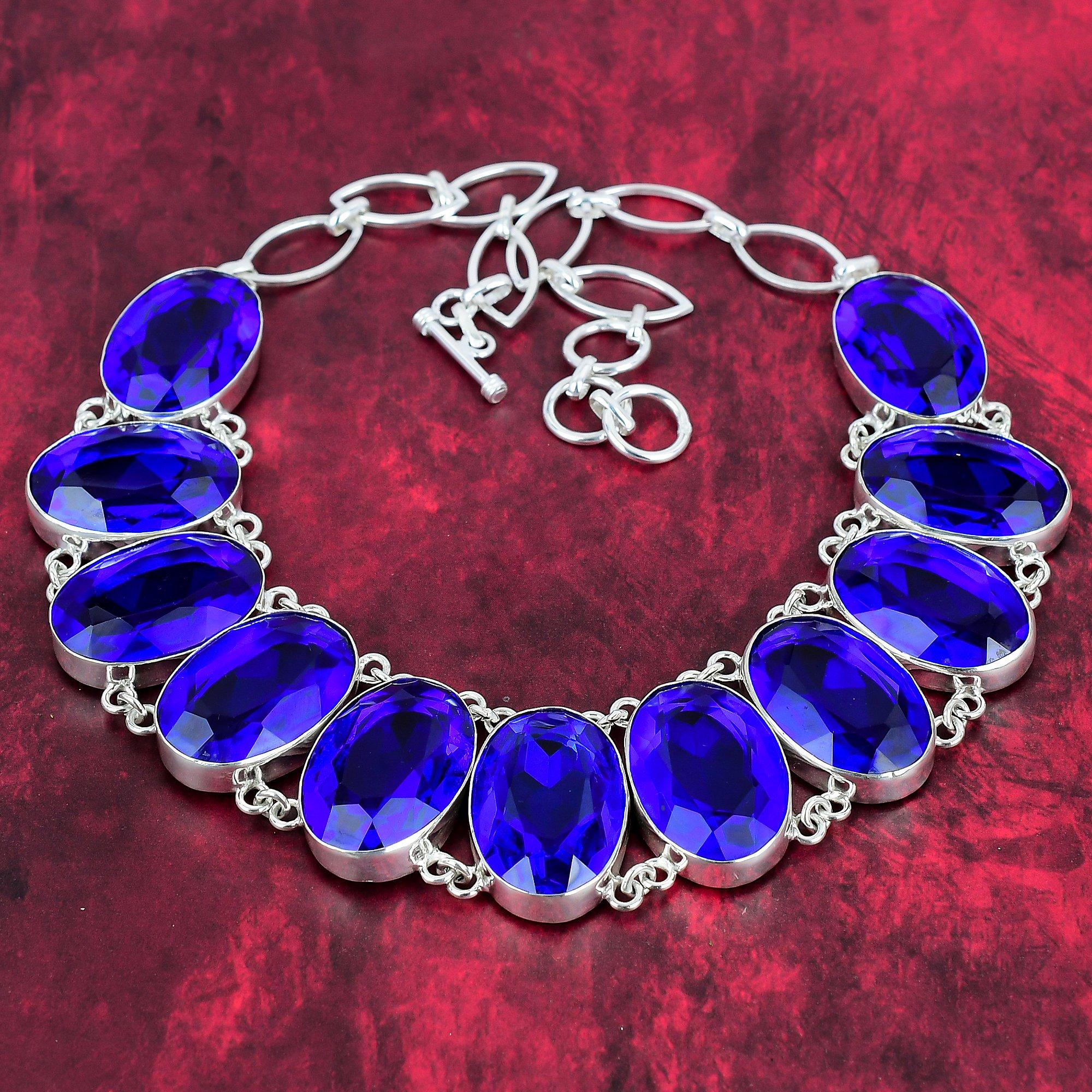 Ожерелье с граненым танзанитом, ожерелье ручной работы из стерлингового серебра 925 пробы с драгоценным камнем, регулируемое ожерелье-цепочка, подарок для антикварных ювелирных изделий