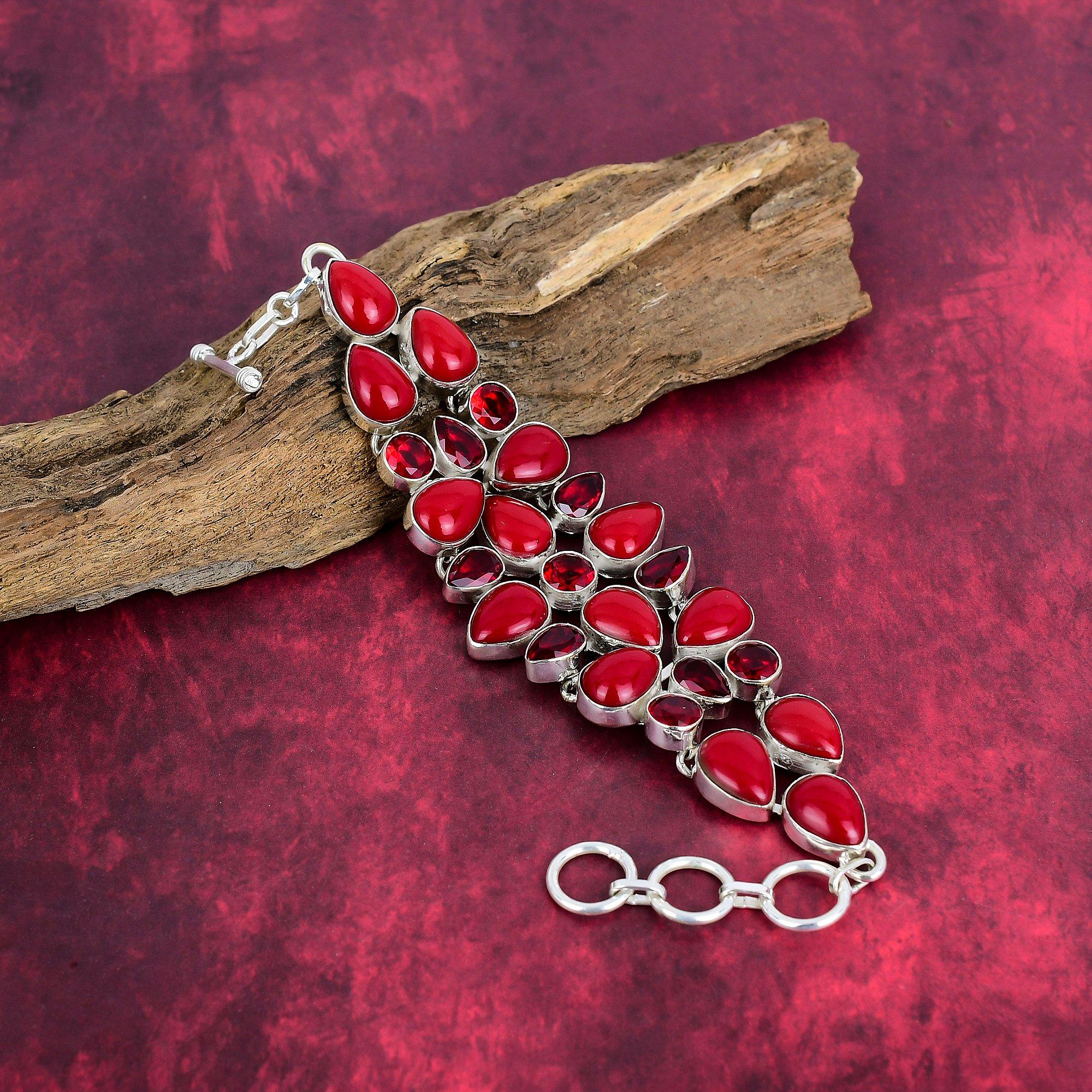 Красный коралл, ювелирные изделия из красного граната, браслет из стерлингового серебра 925 пробы, браслет ручной работы с драгоценными камнями на День памяти