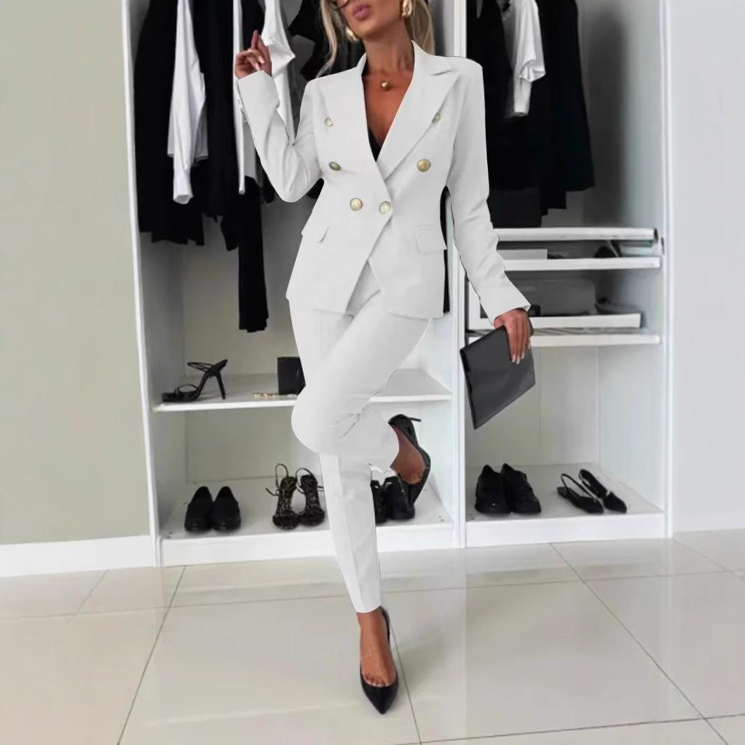 Женский офисный костюм, приталенный пиджак с брюками для стиля business casual, профессиональный двухпредметный комплект для работы и поездок на работу
