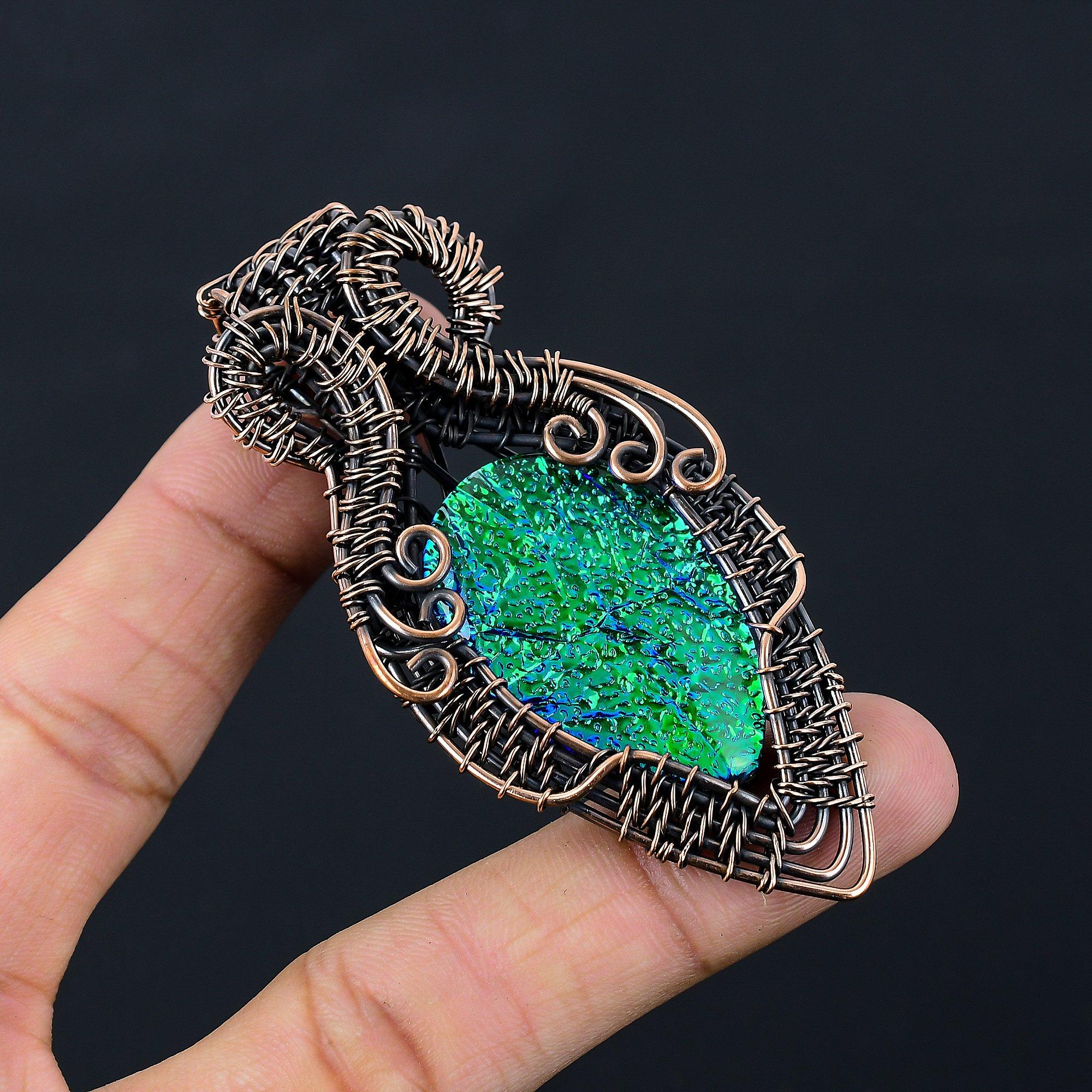 Австралийский тройной опал, драгоценный камень, чистая медная проволока, обернутая подвеской ручной работы, ювелирные изделия