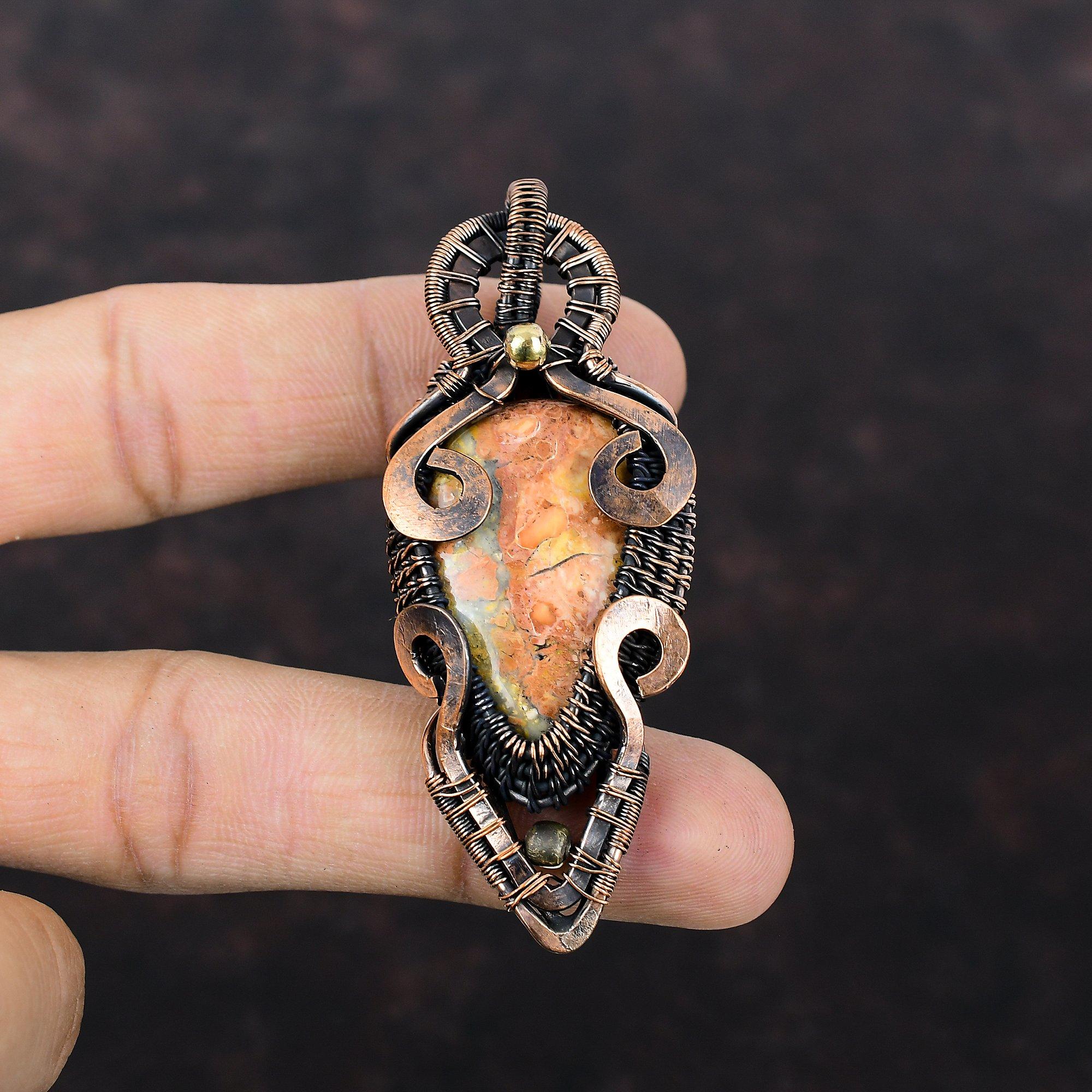 Maligano Jasper Pendant Copper Wire Wrapped Pendant Gemstone Pendant Amazing Copper Jewelry Handmade Pendant Wedding Gift Wire Wrap Jewelry