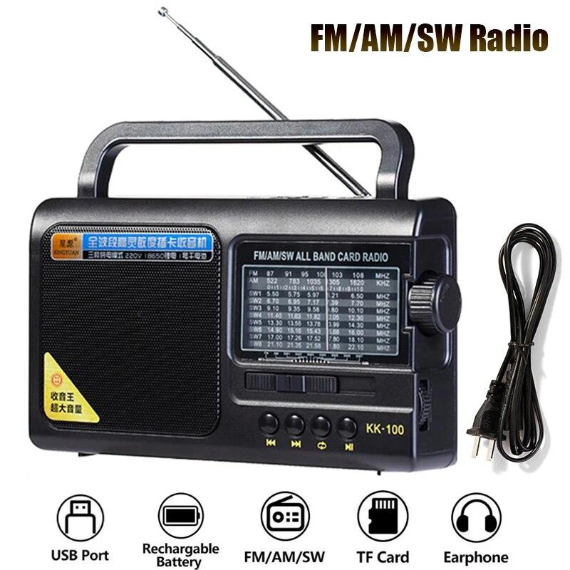 Portable FM/AM/SW Radio Full Band Radio Receiver TF USB MP3 Music Player with 3.5mm Headphone Jack Support AC 220V/3*D Battery